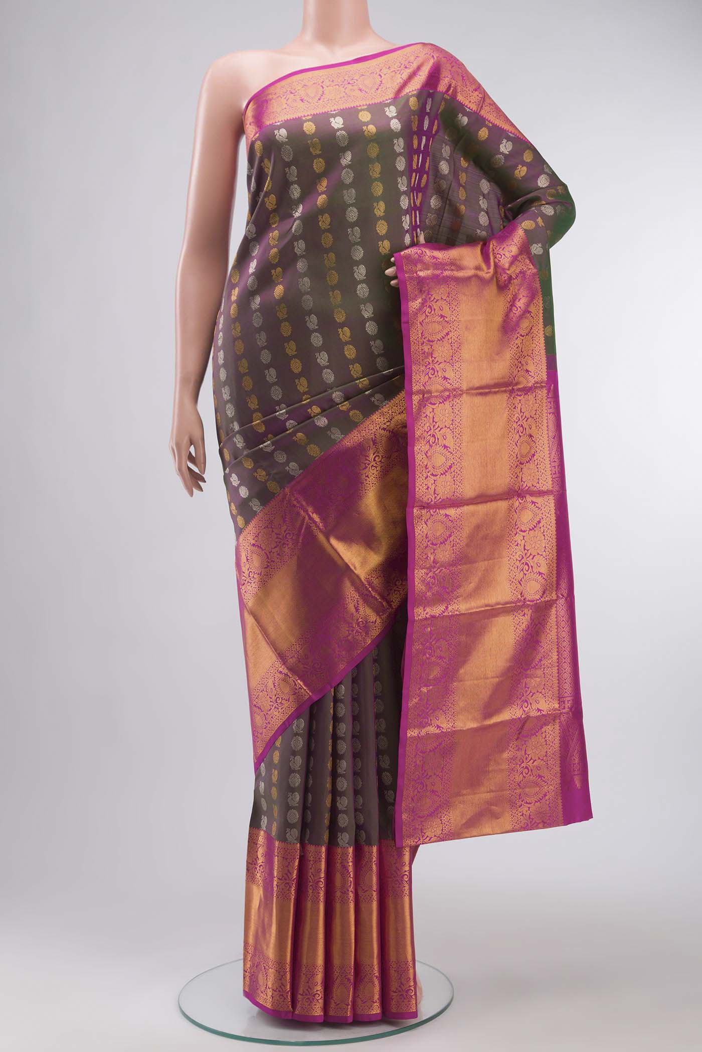 Green with Pink Color Kanchipuram Silk Saree
