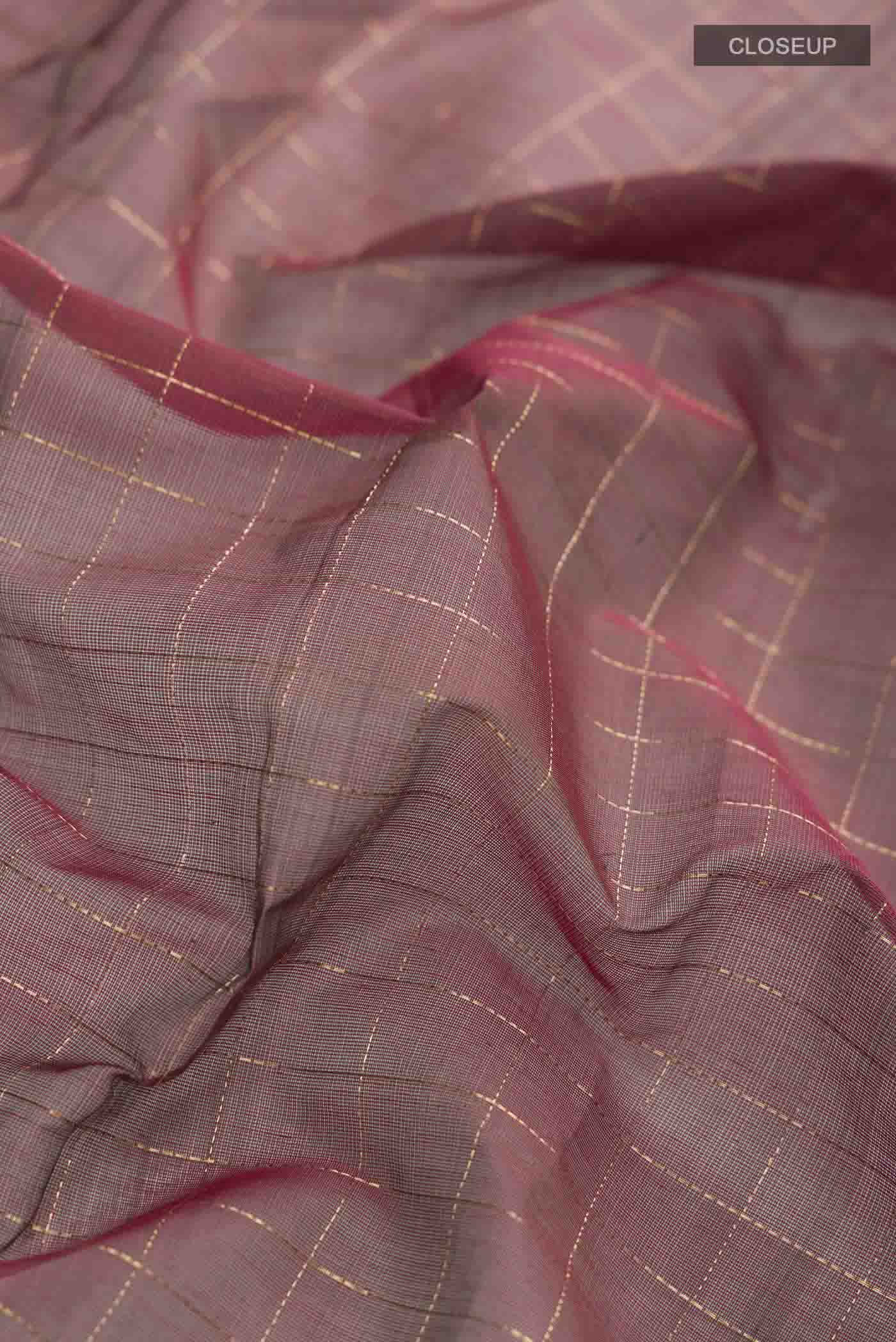 Green with Pink Color Silk Cotton Saree - Image 2