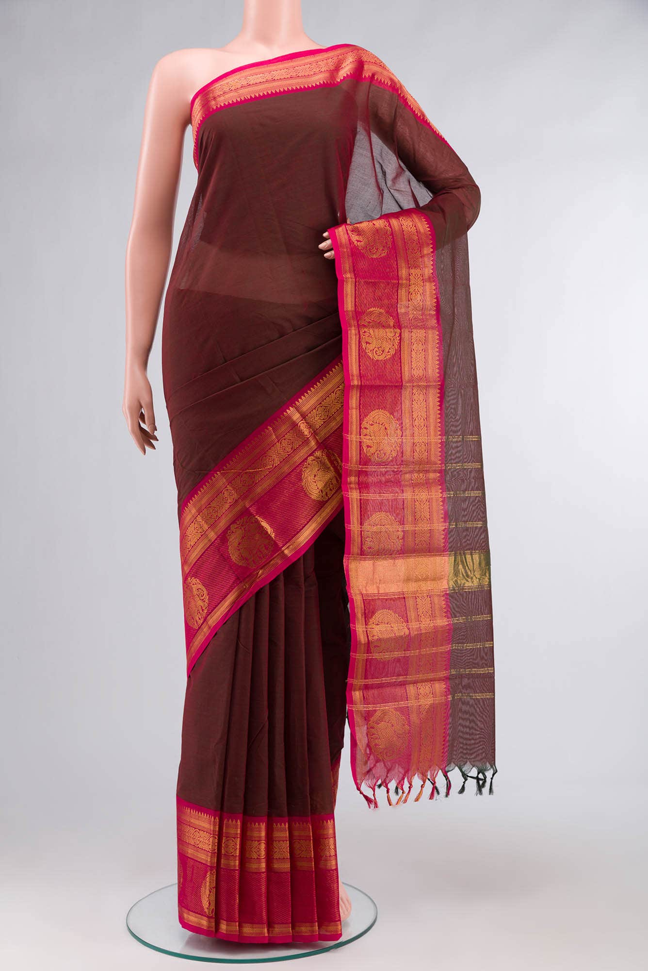 Green with Red Dual Tone Kanchi Cotton Saree