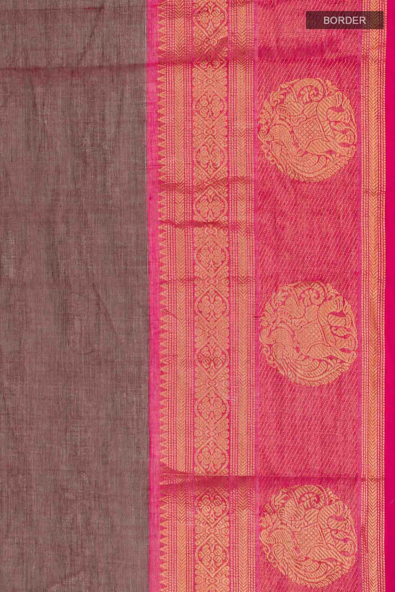 Green with Red Dual Tone Kanchi Cotton Saree - Image 5
