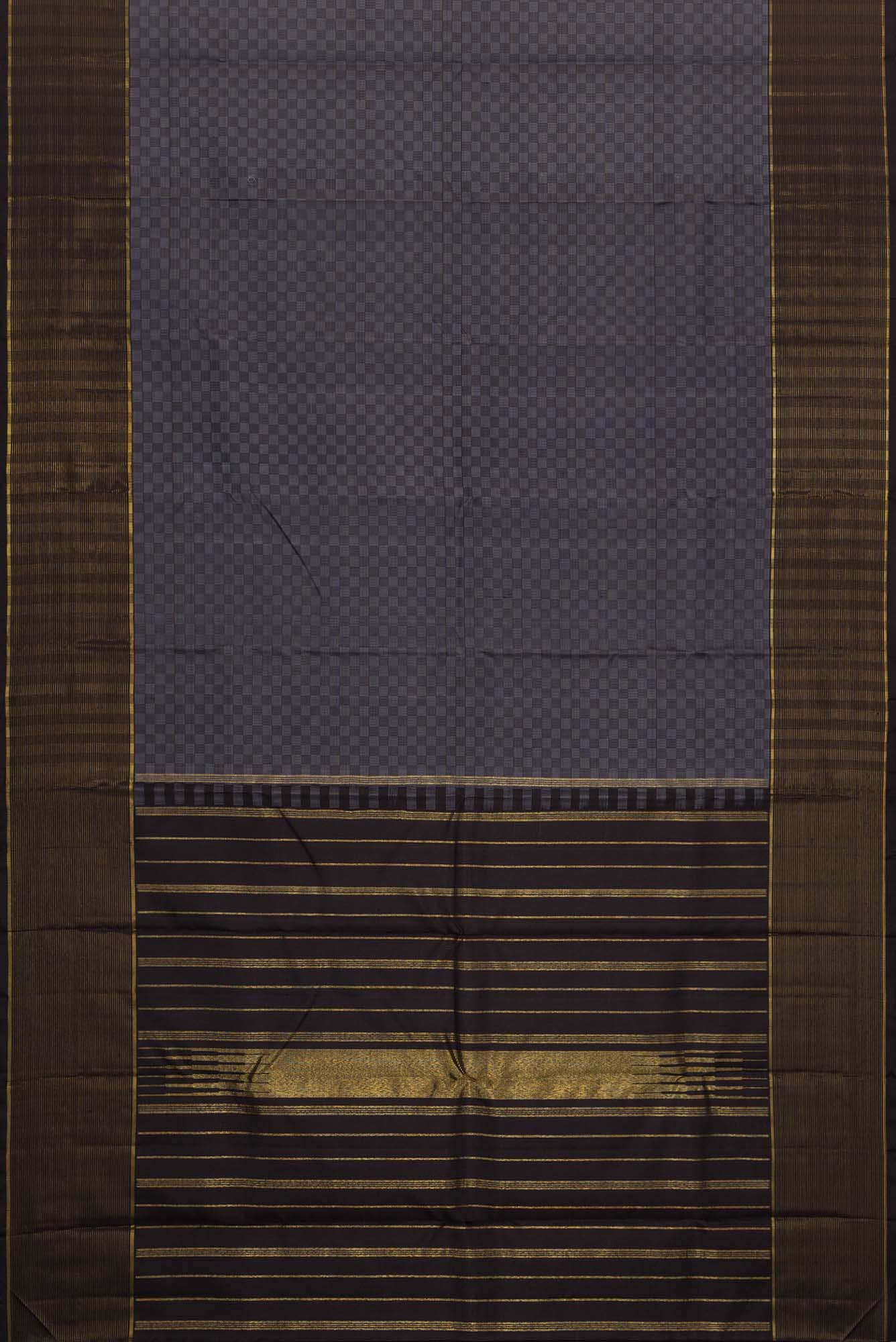 Pure Silk Pure Zari Grey and Black Dual Tone Kanjivaram Saree - Image 4