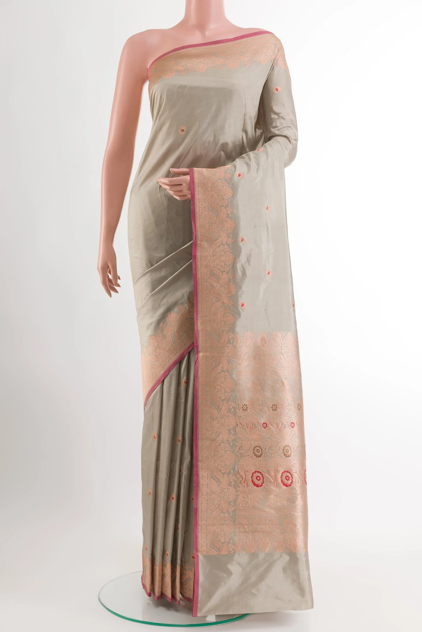 Grey Banarasi Katan Silk Saree