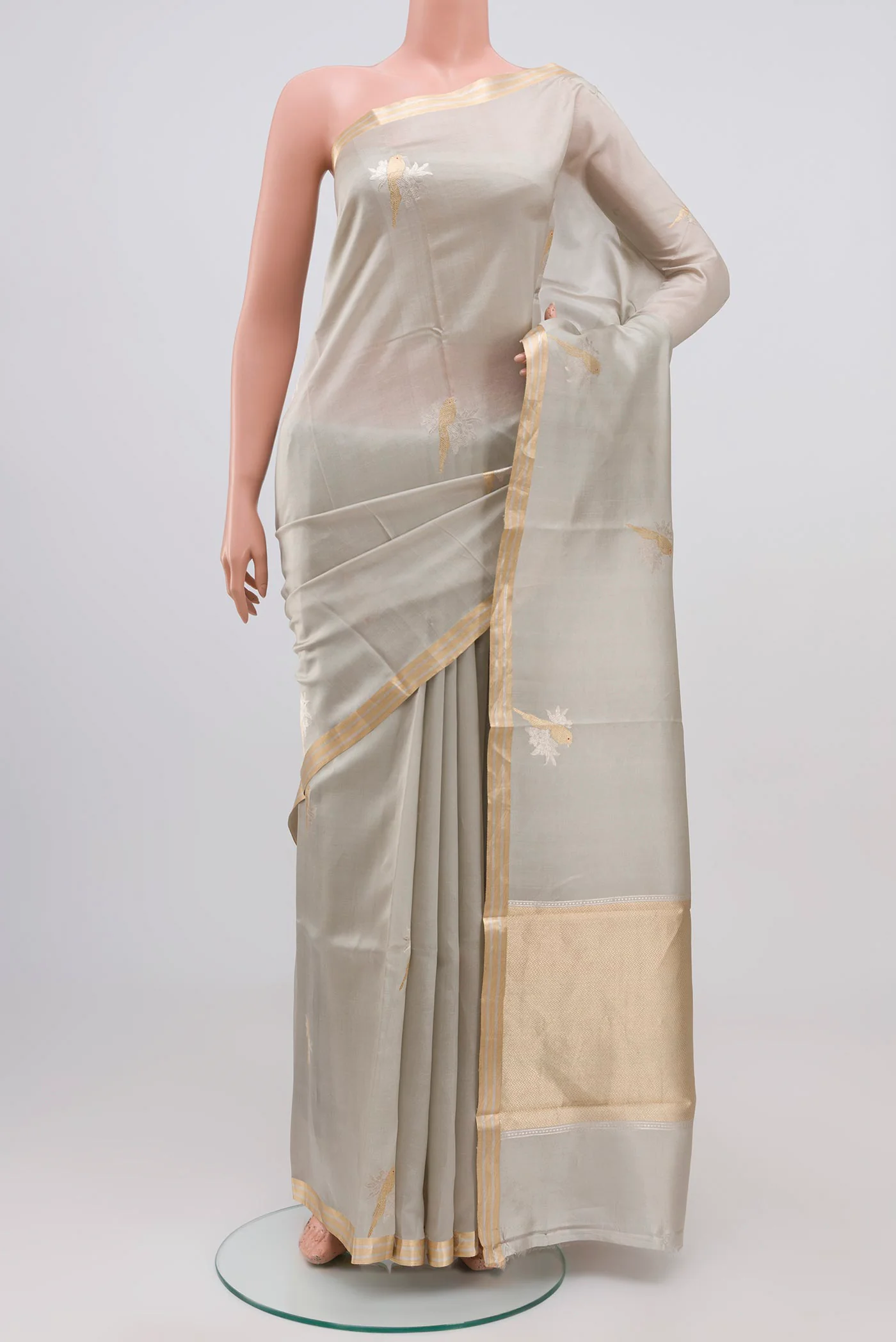 Grey Banarasi Silk Saree