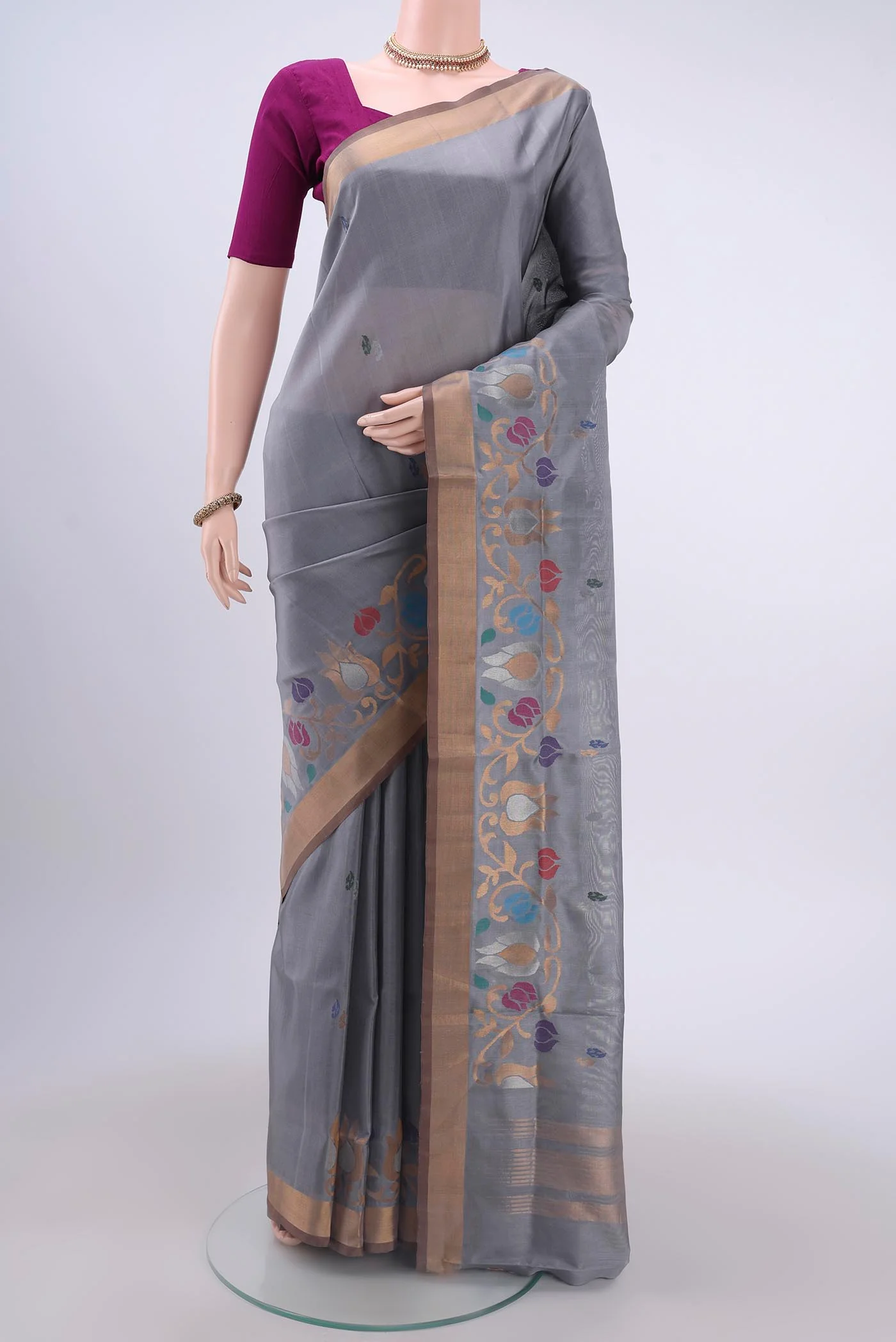 Blue Grey Uppada Silk Saree