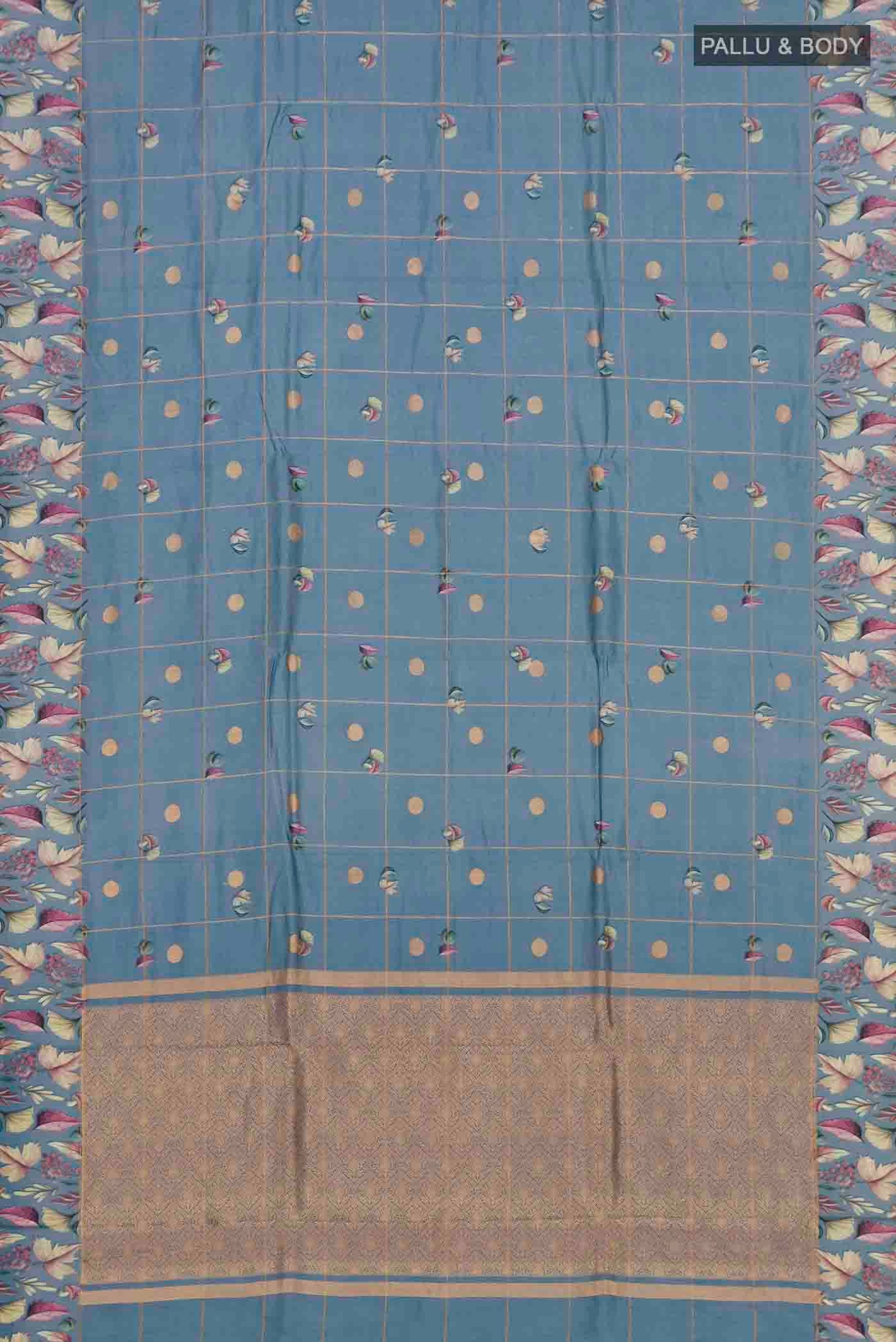 Blue Grey Banarasi Katan Silk Saree - Image 4