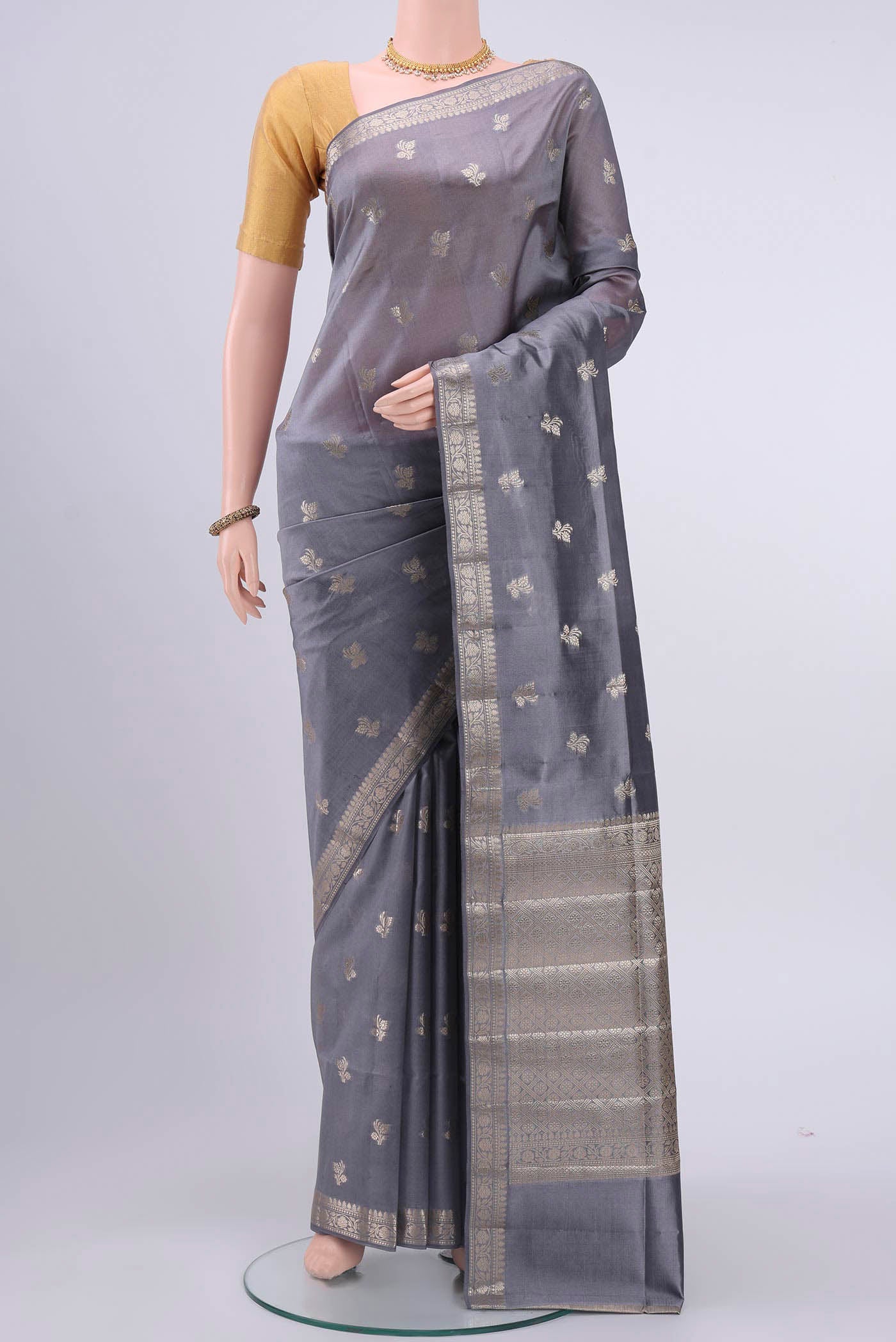 Grey Banarasi Raw Silk Saree