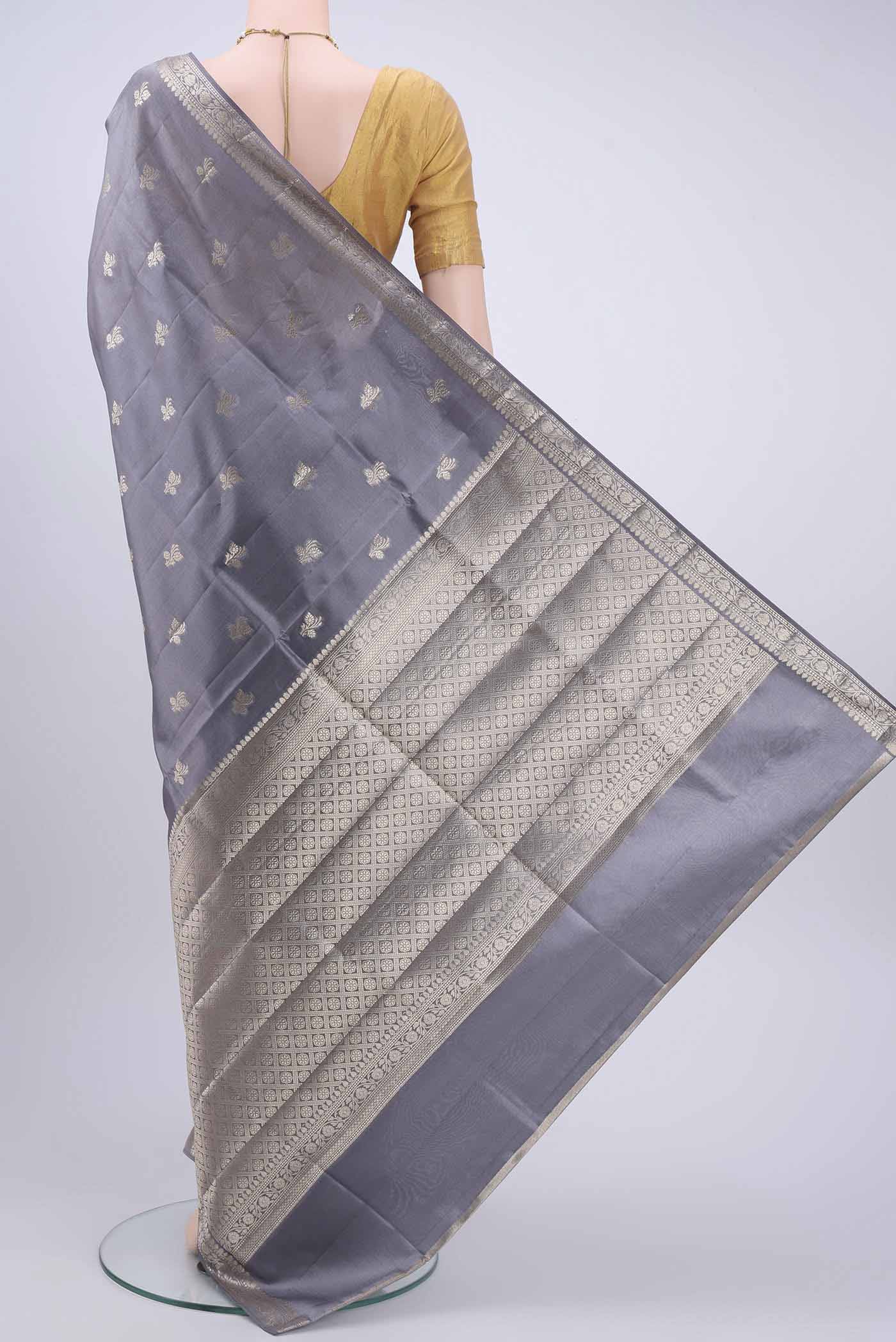 Grey Banarasi Raw Silk Saree - Image 3