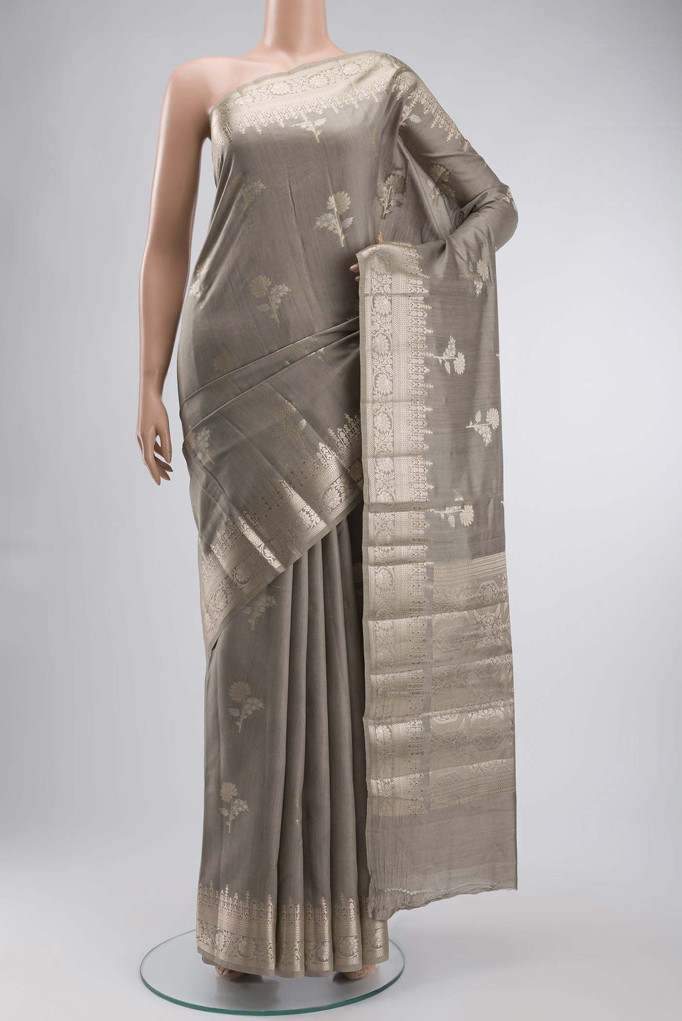 Grey Banarasi Raw Silk Saree