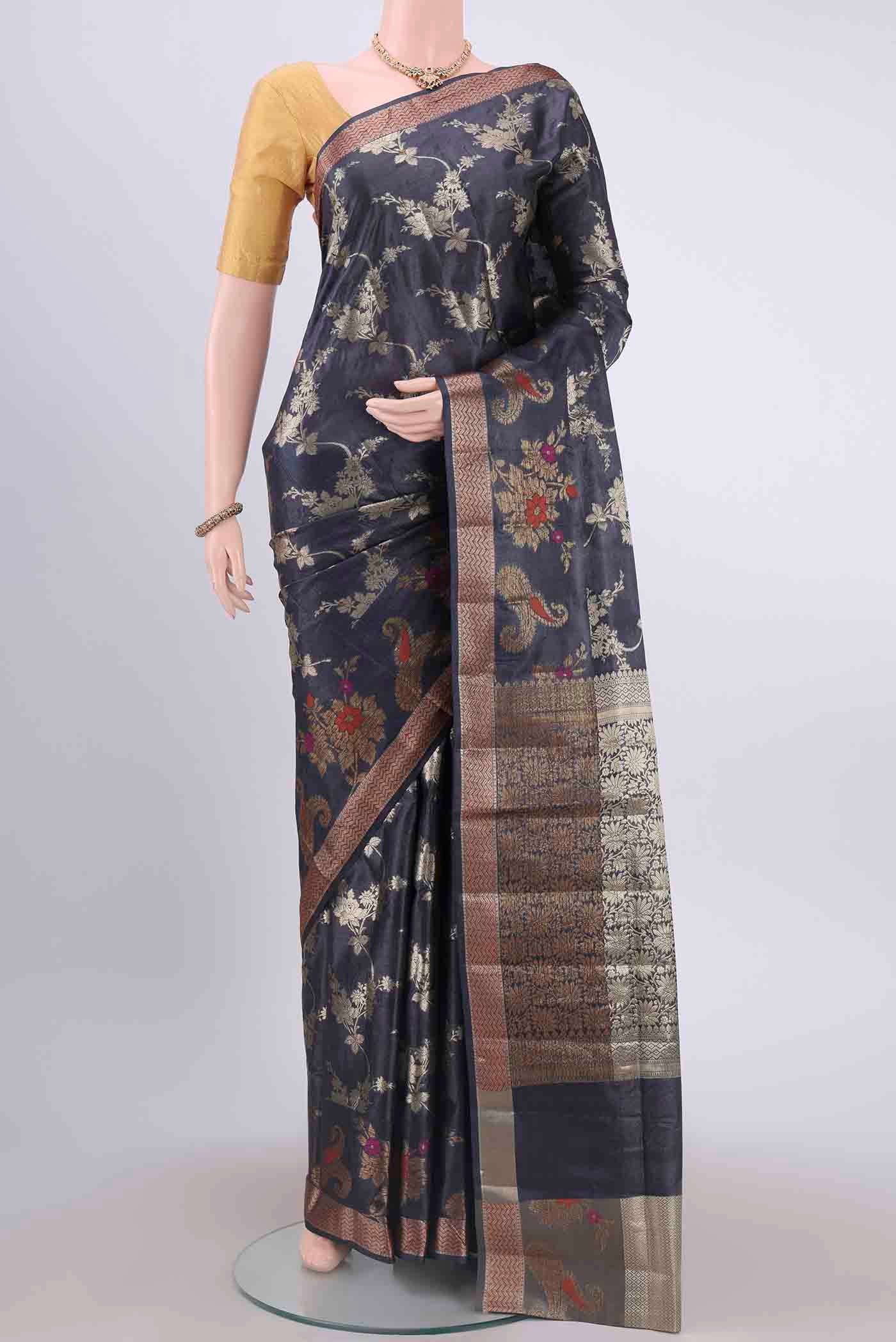 Navy Blue Banarasi Tussar Silk Saree