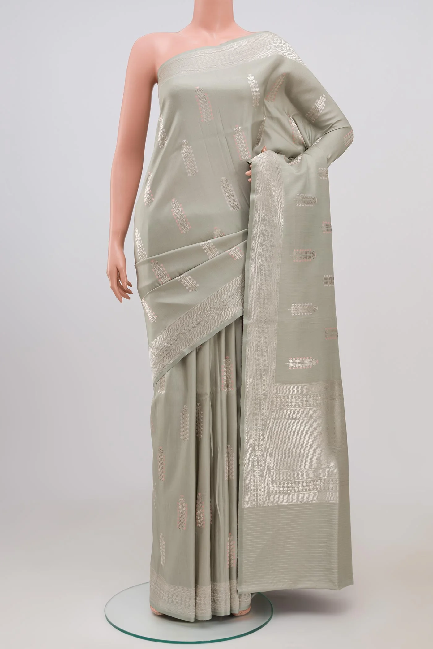 Grey Banarasi Silk Saree