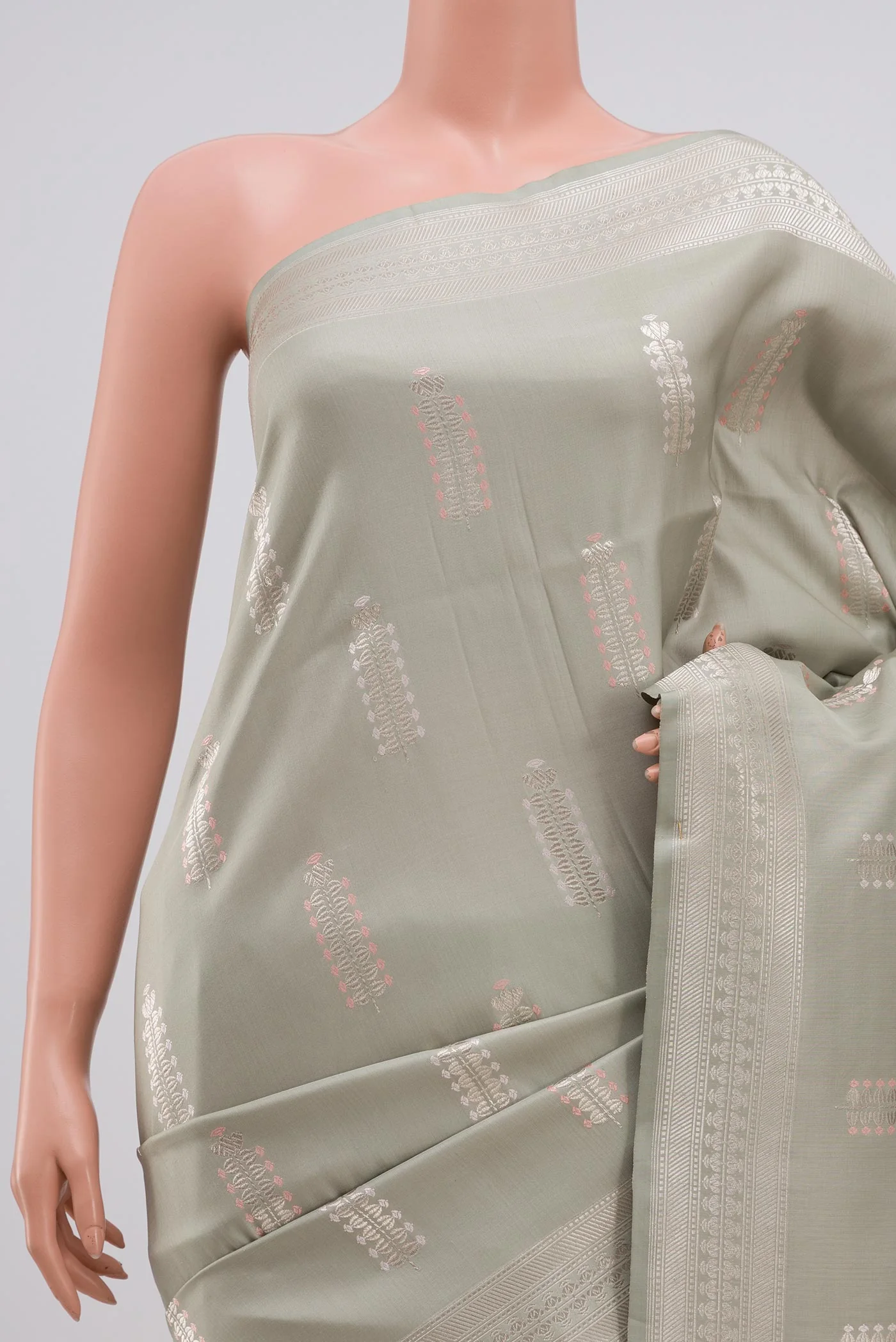 Grey Banarasi Silk Saree - Image 2