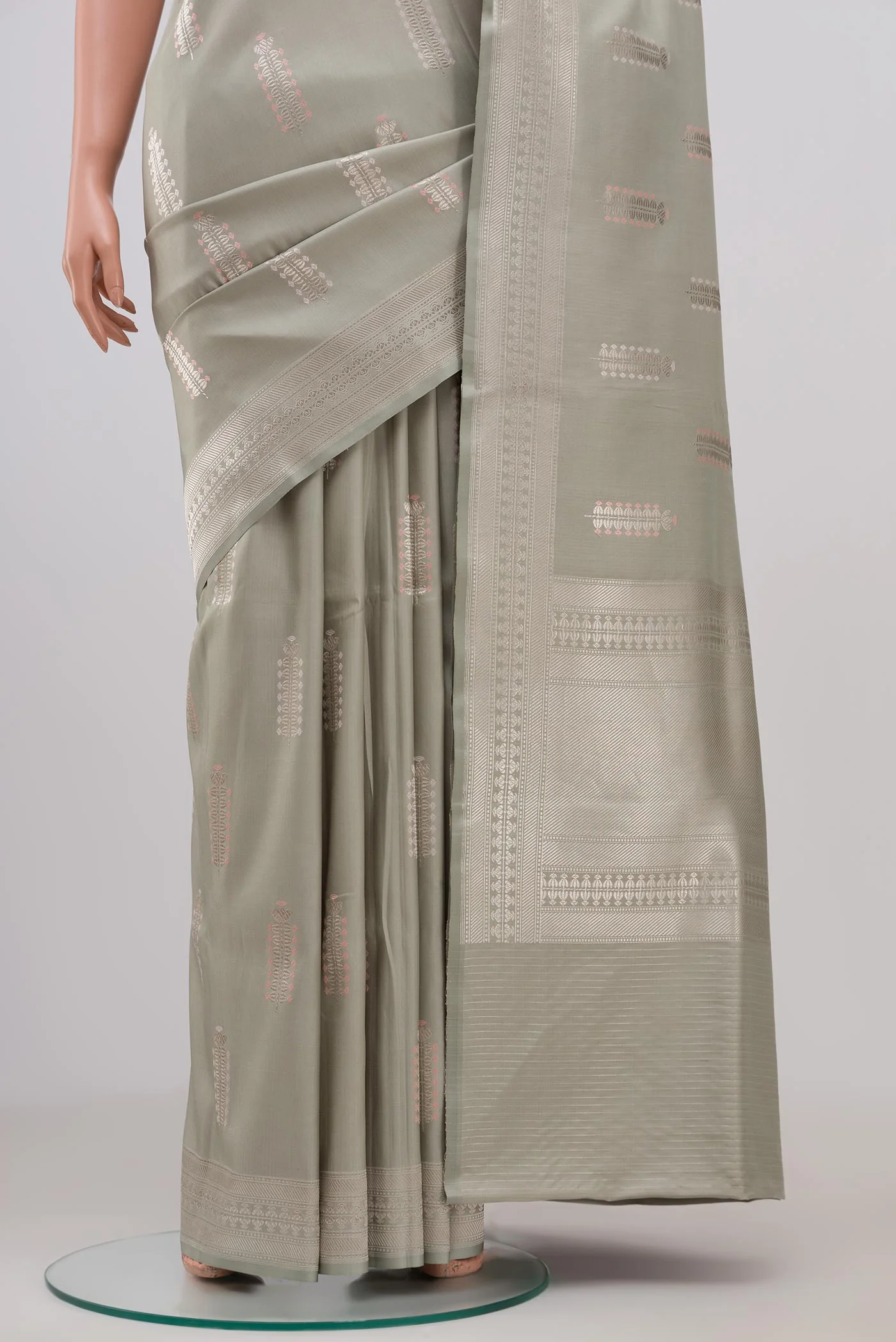 Grey Banarasi Silk Saree - Image 3