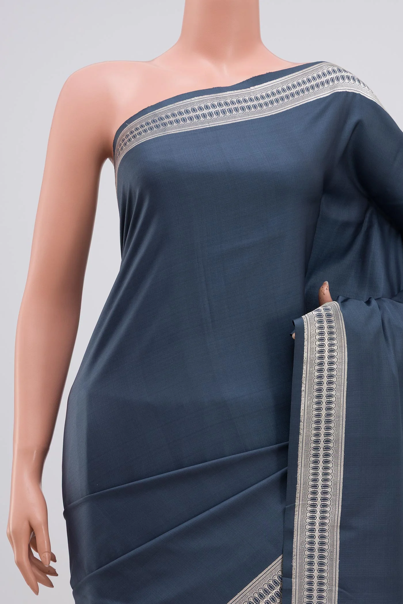 Blue Grey Banarasi Silk Saree - Image 2