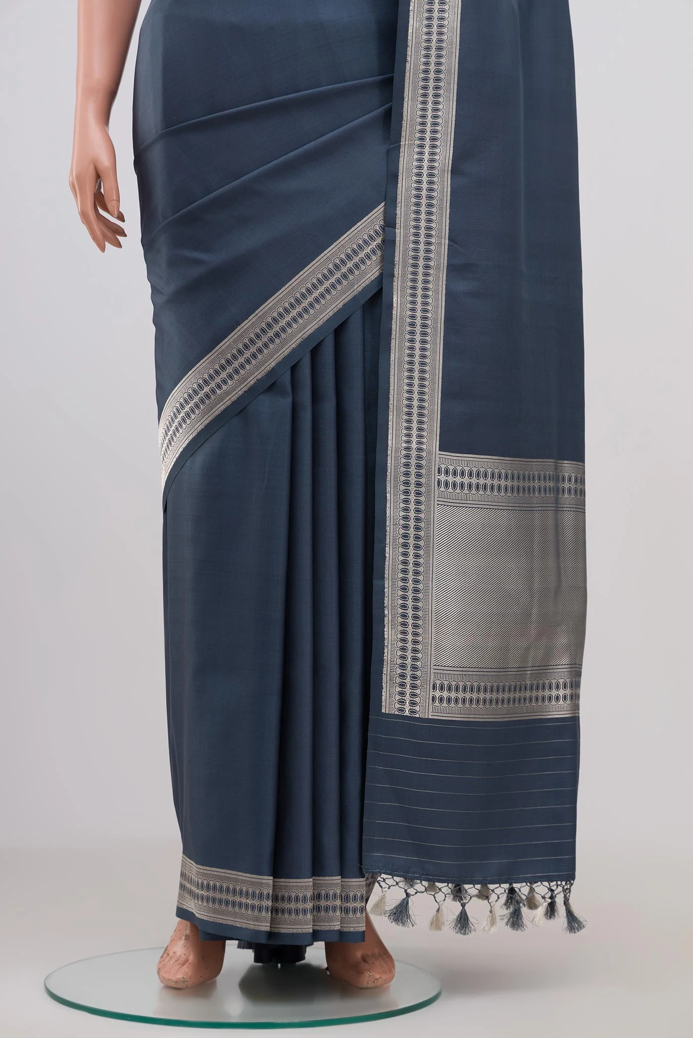 Blue Grey Banarasi Silk Saree - Image 3