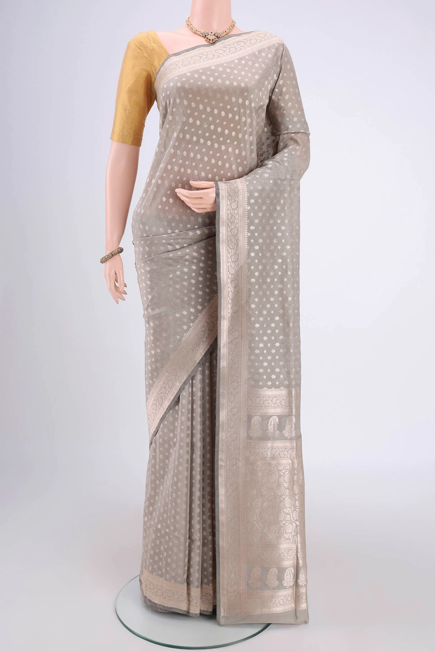 Grey Banarasi Silk Saree