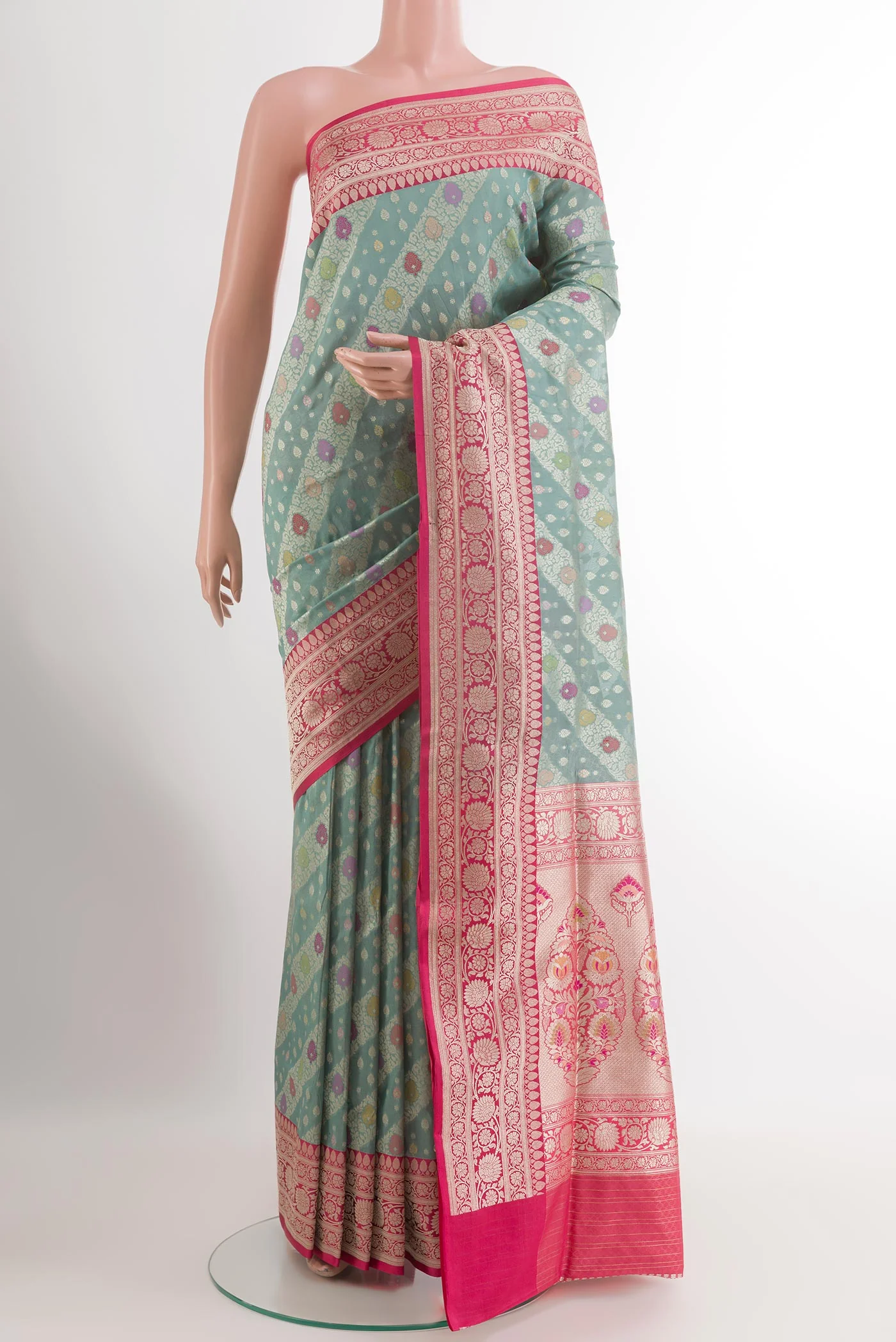 Blue Grey Banarasi Silk Saree