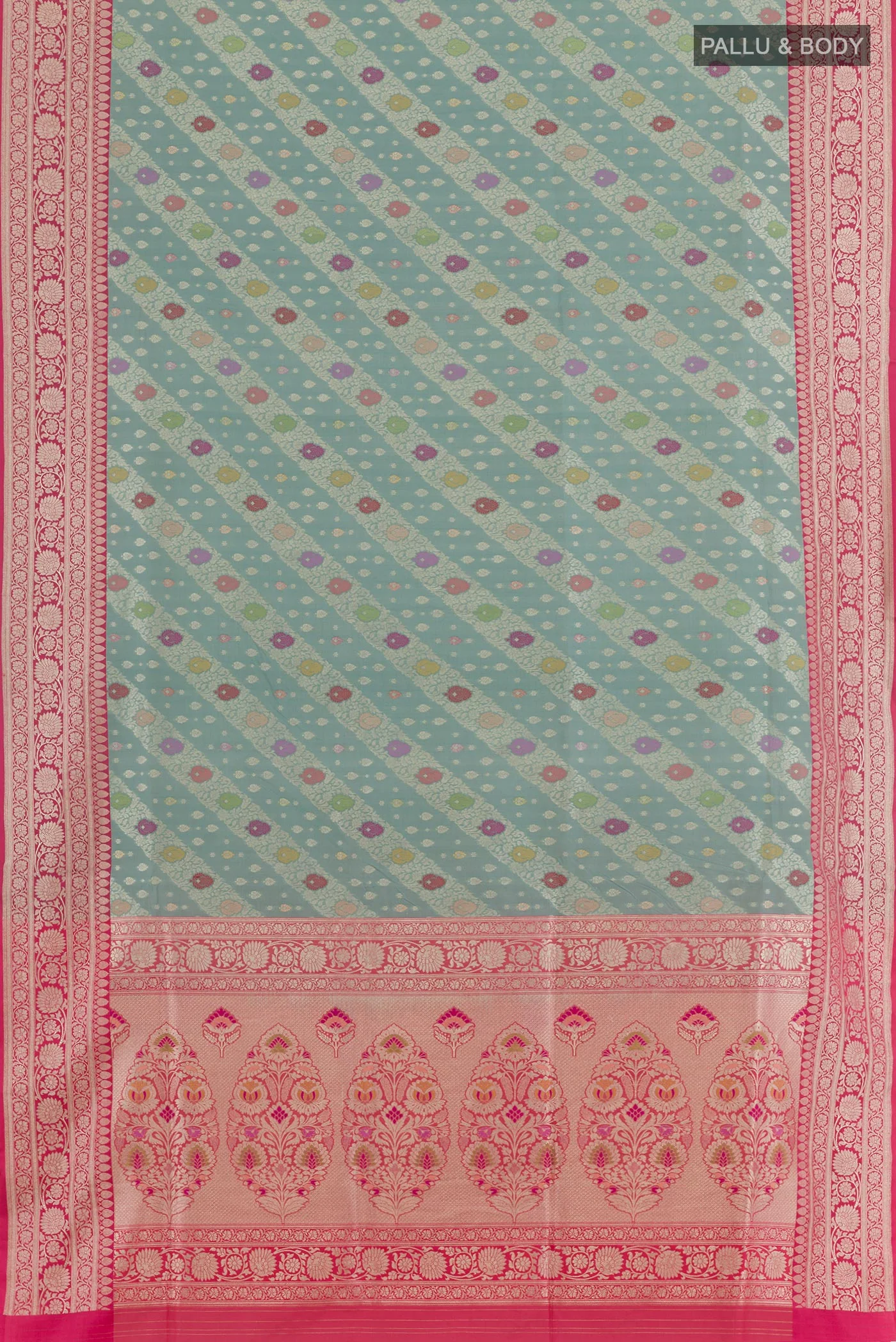 Blue Grey Banarasi Silk Saree - Image 3