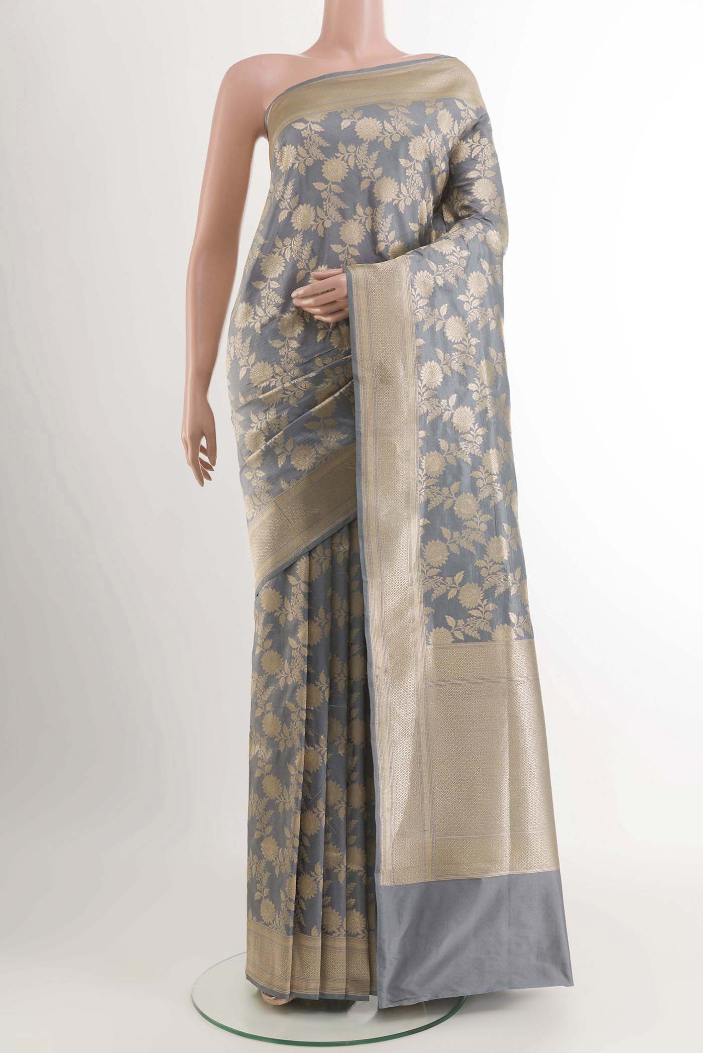 Grey Banarasi Silk Saree