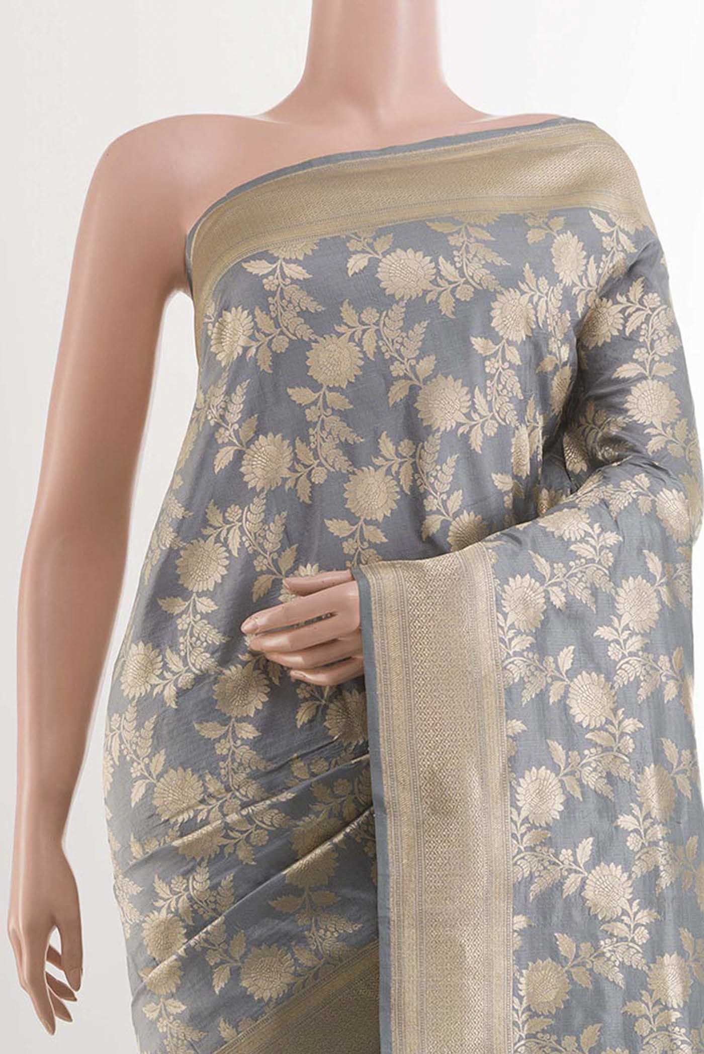 Grey Banarasi Silk Saree - Image 2