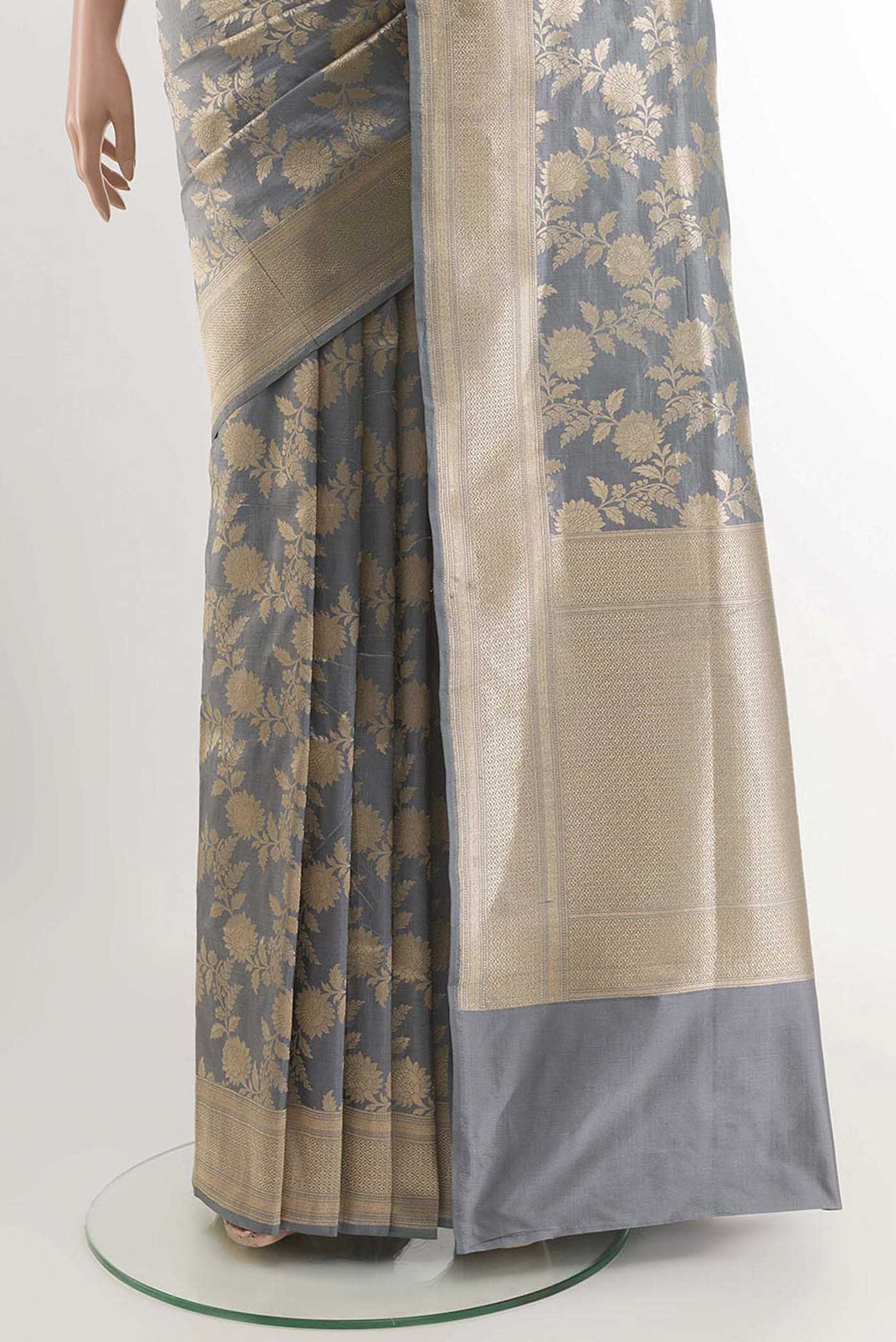 Grey Banarasi Silk Saree - Image 3