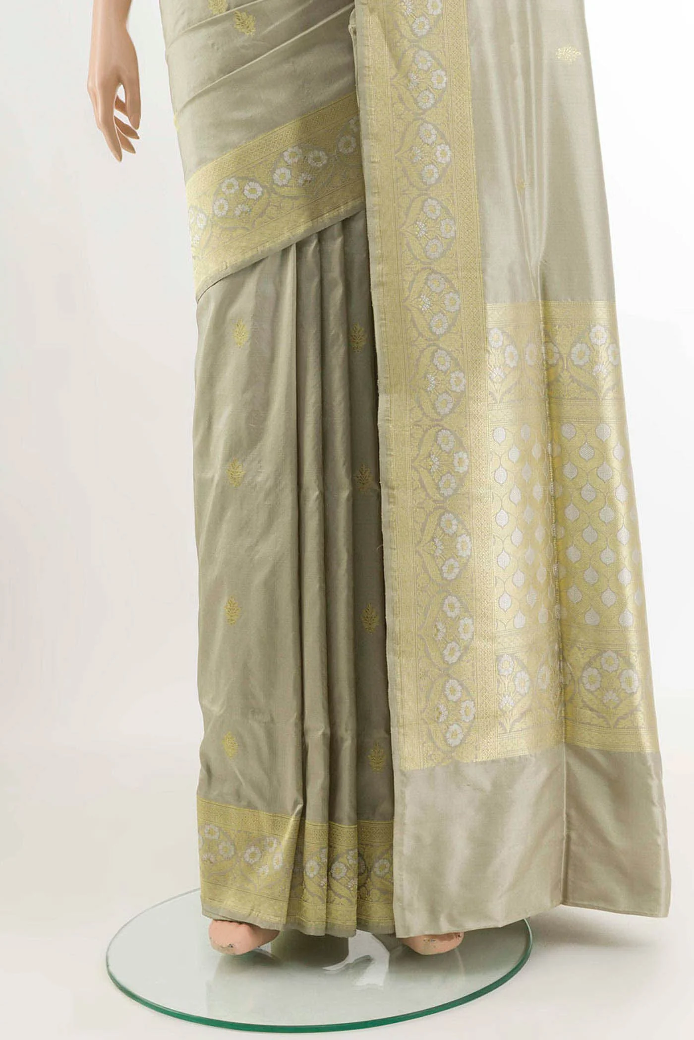 Grey Banarasi Silk Saree - Image 3