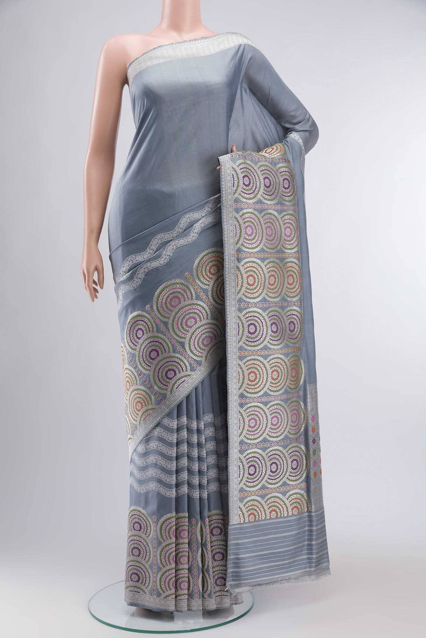 Grey Banarasi Silk Saree