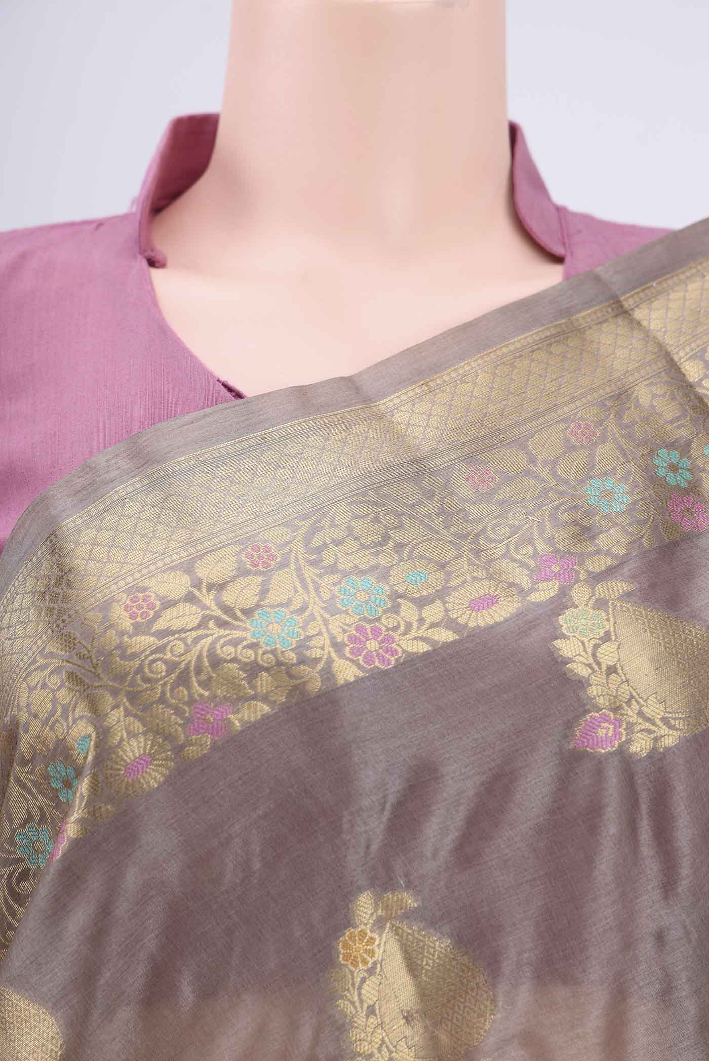 Grey Banarasi Tussar Silk Saree - Image 2