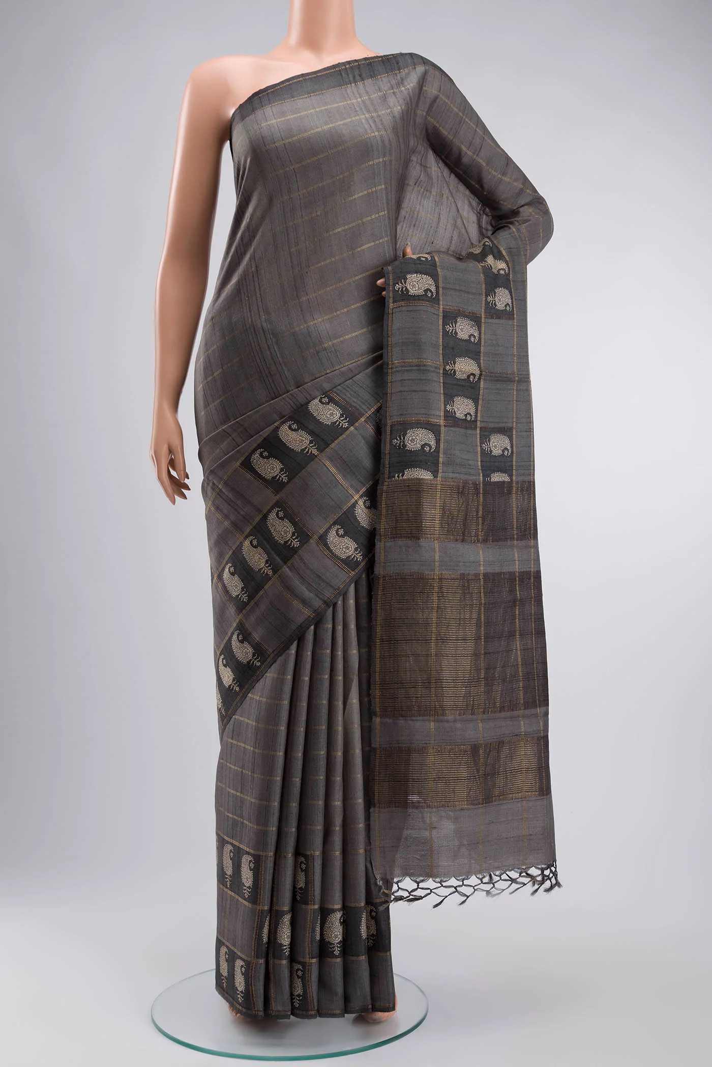 Grey Bhagalpuri Tussar Silk Saree