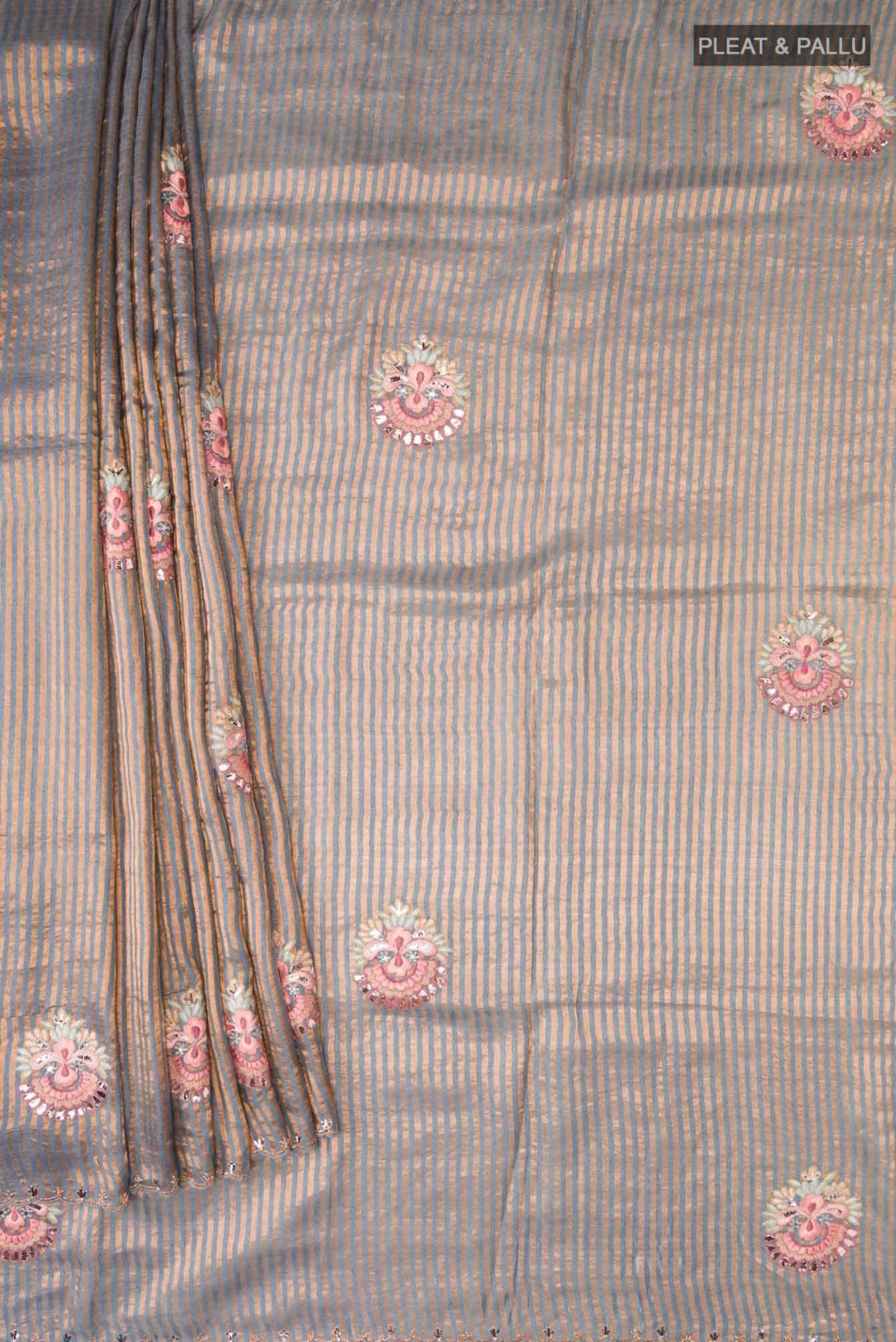 Grey Bhagalpuri Tussar Silk Saree - Image 2