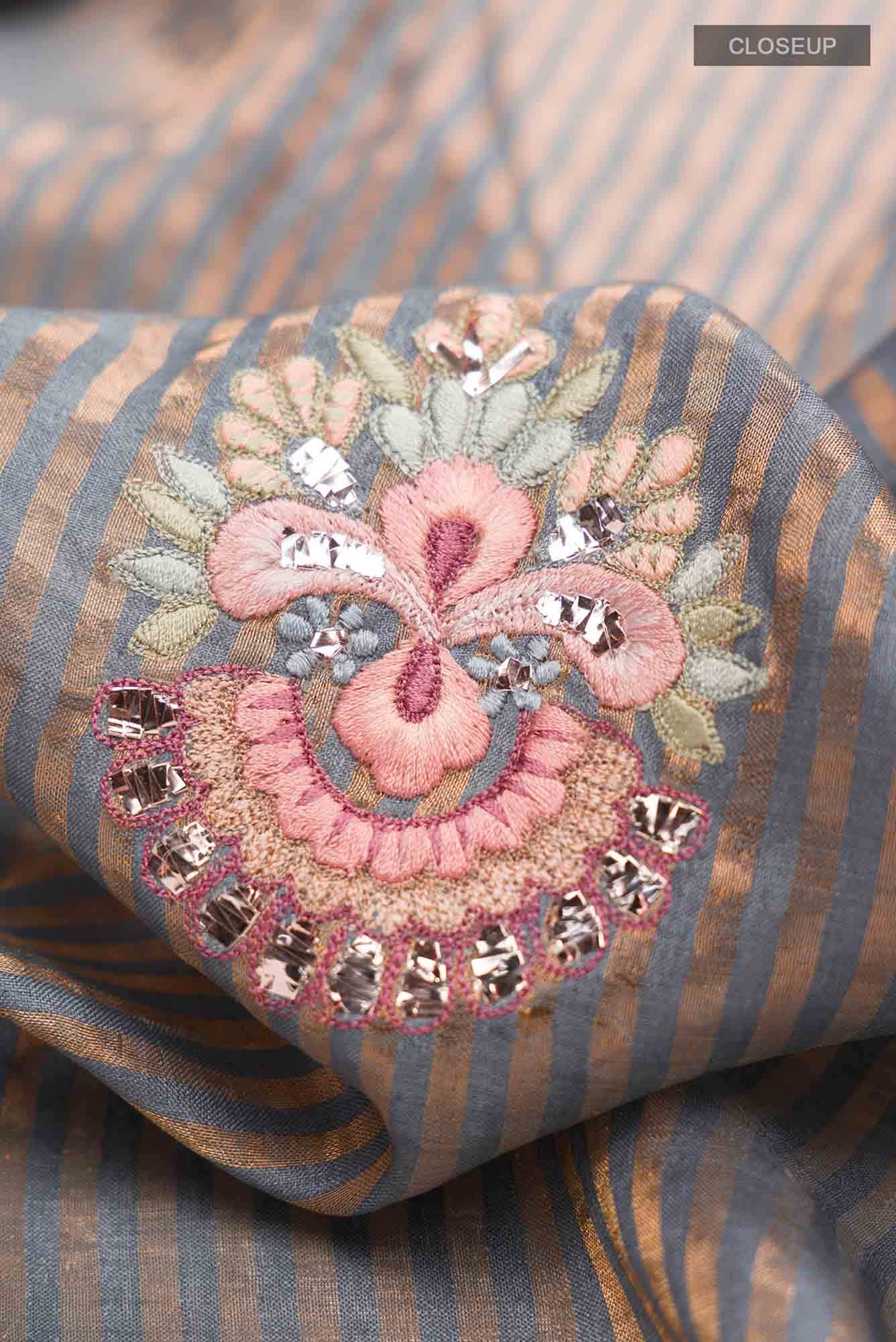 Grey Bhagalpuri Tussar Silk Saree - Image 3