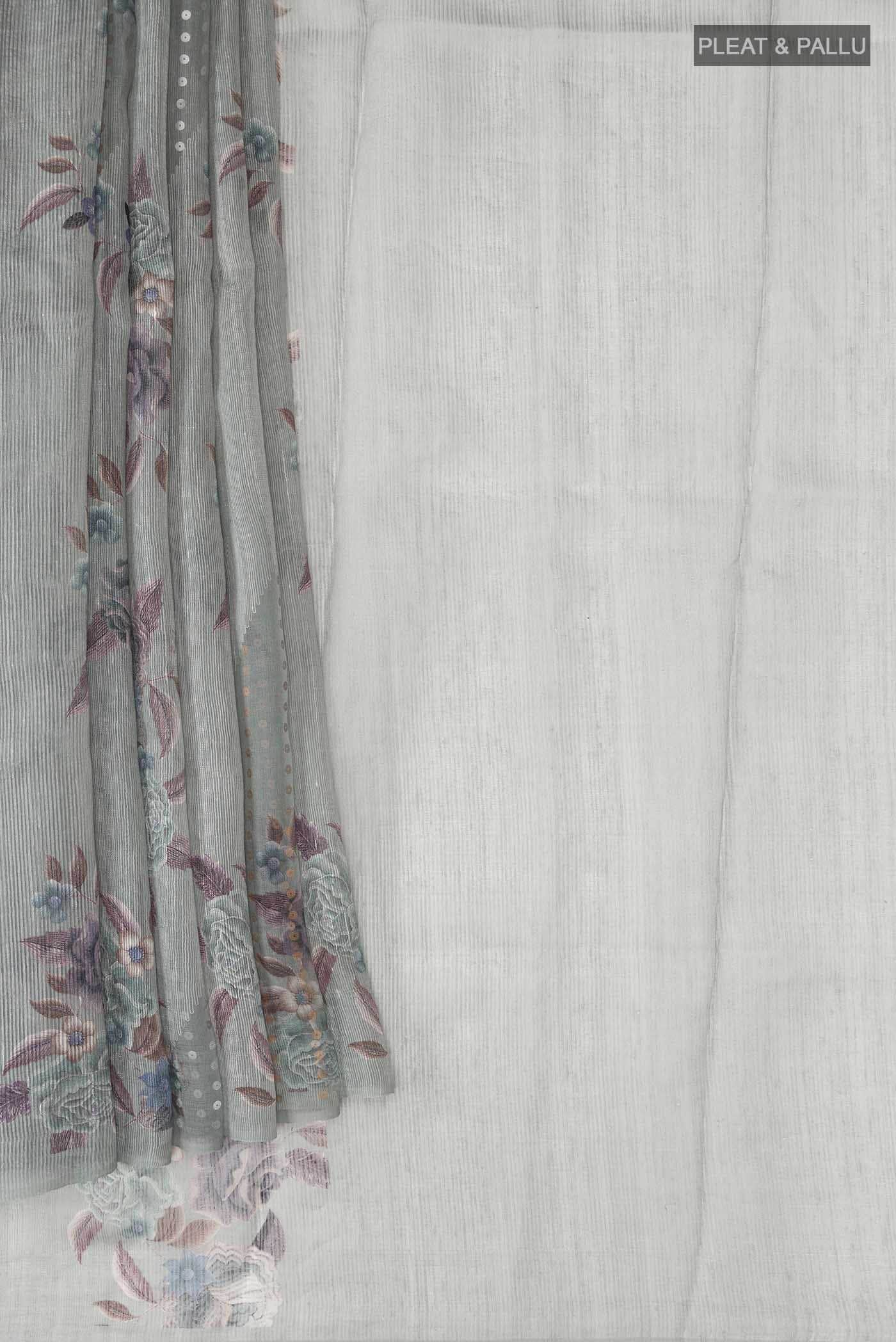Grey Bhagalpuri Tussar Silk Saree - Image 2