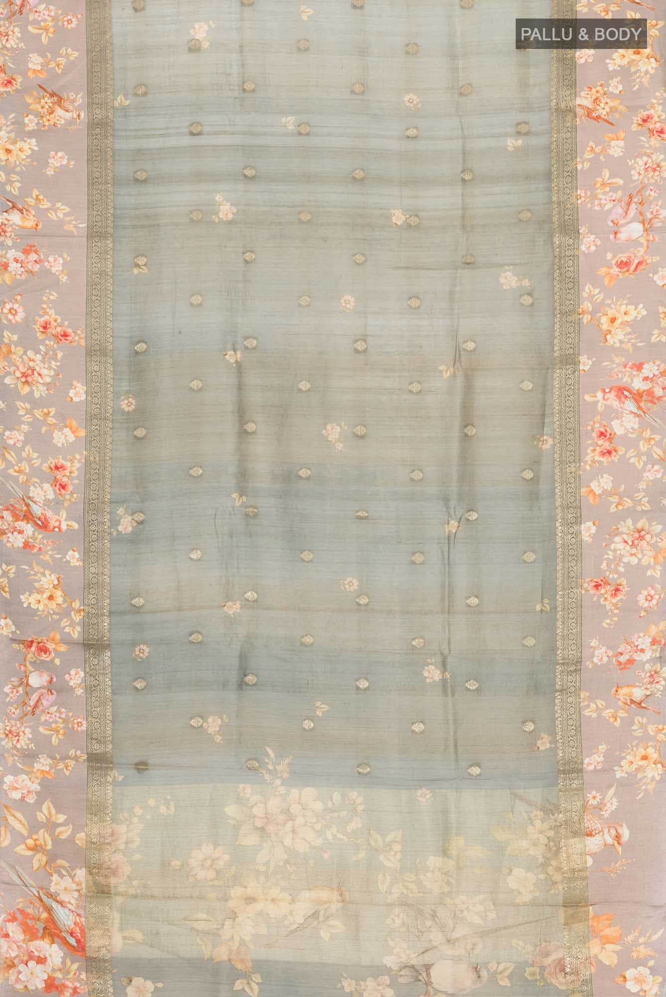 Grey Bhagalpuri Tussar Silk Saree - Image 4