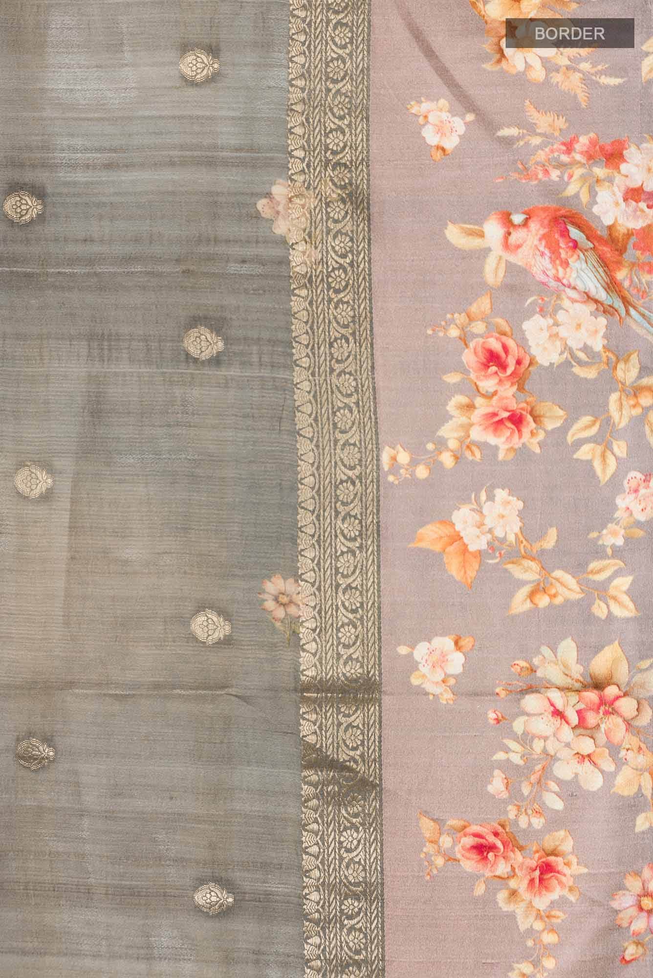 Grey Bhagalpuri Tussar Silk Saree - Image 5
