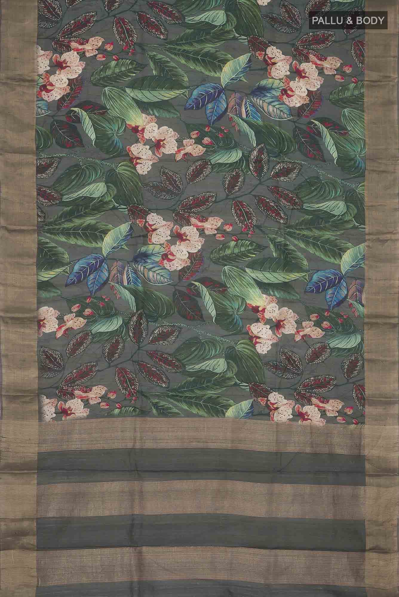 Grey Bhagalpuri Tussar Silk Saree - Image 3