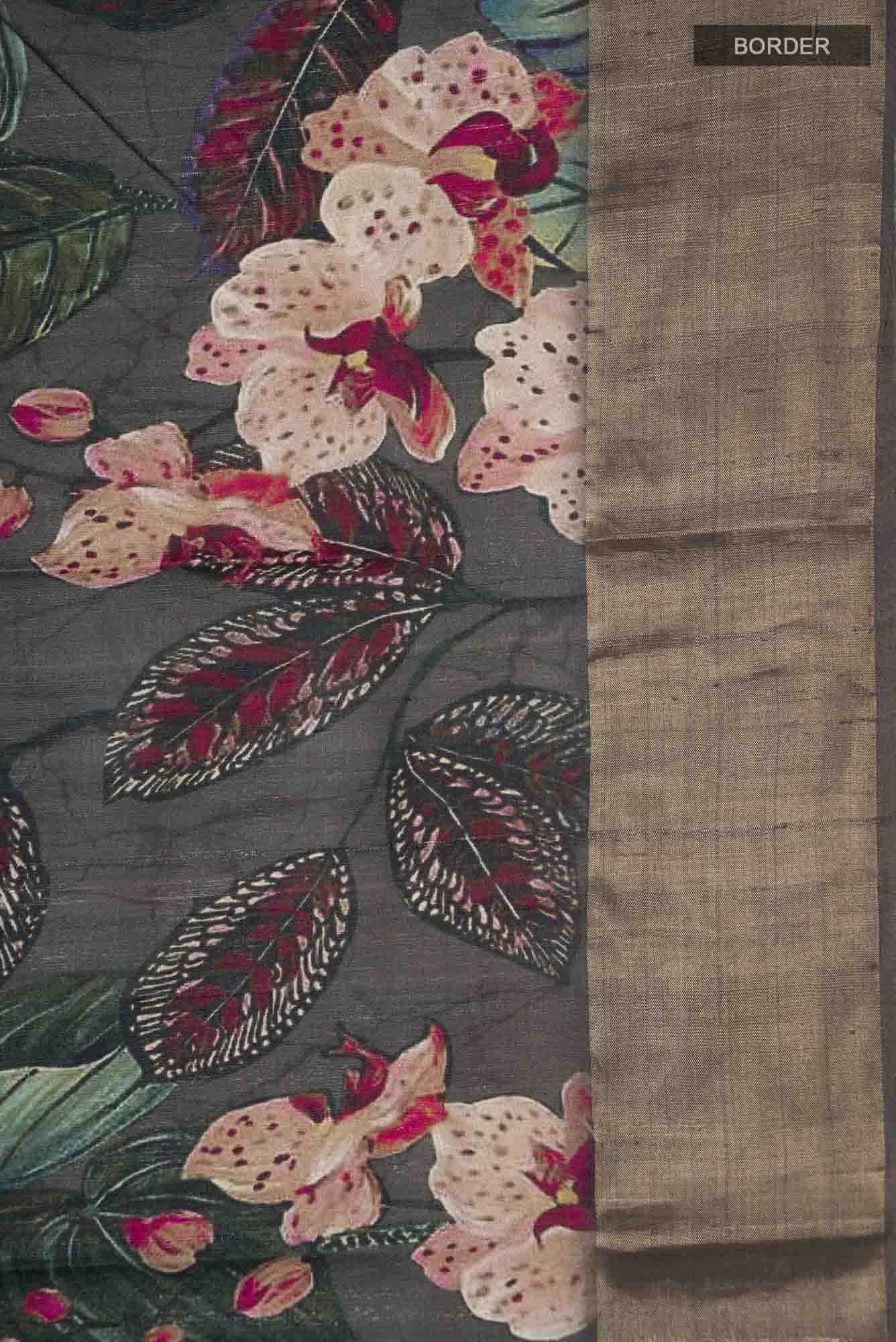 Grey Bhagalpuri Tussar Silk Saree - Image 4