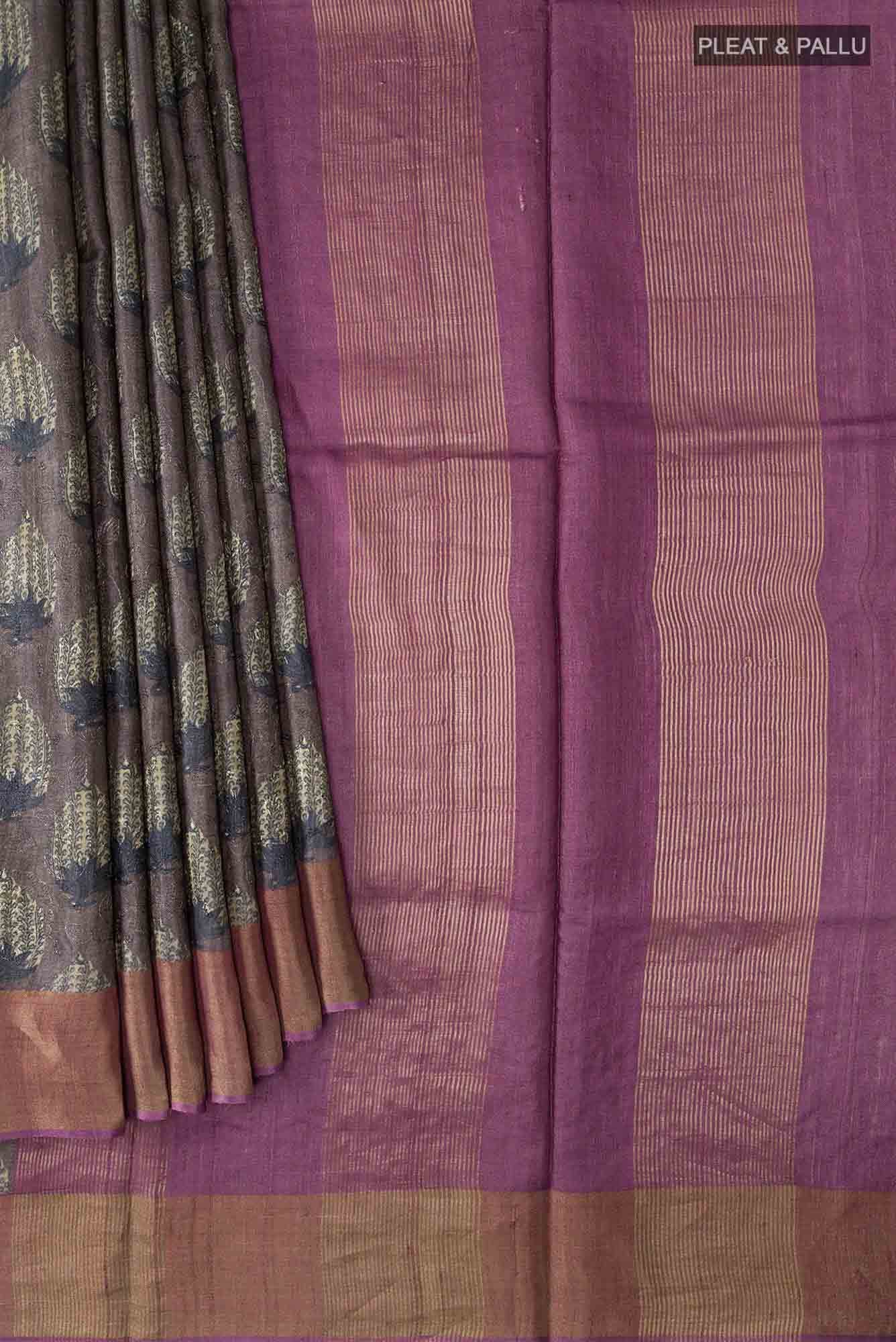 Grey Bhagalpuri Tussar Silk Saree - Image 2