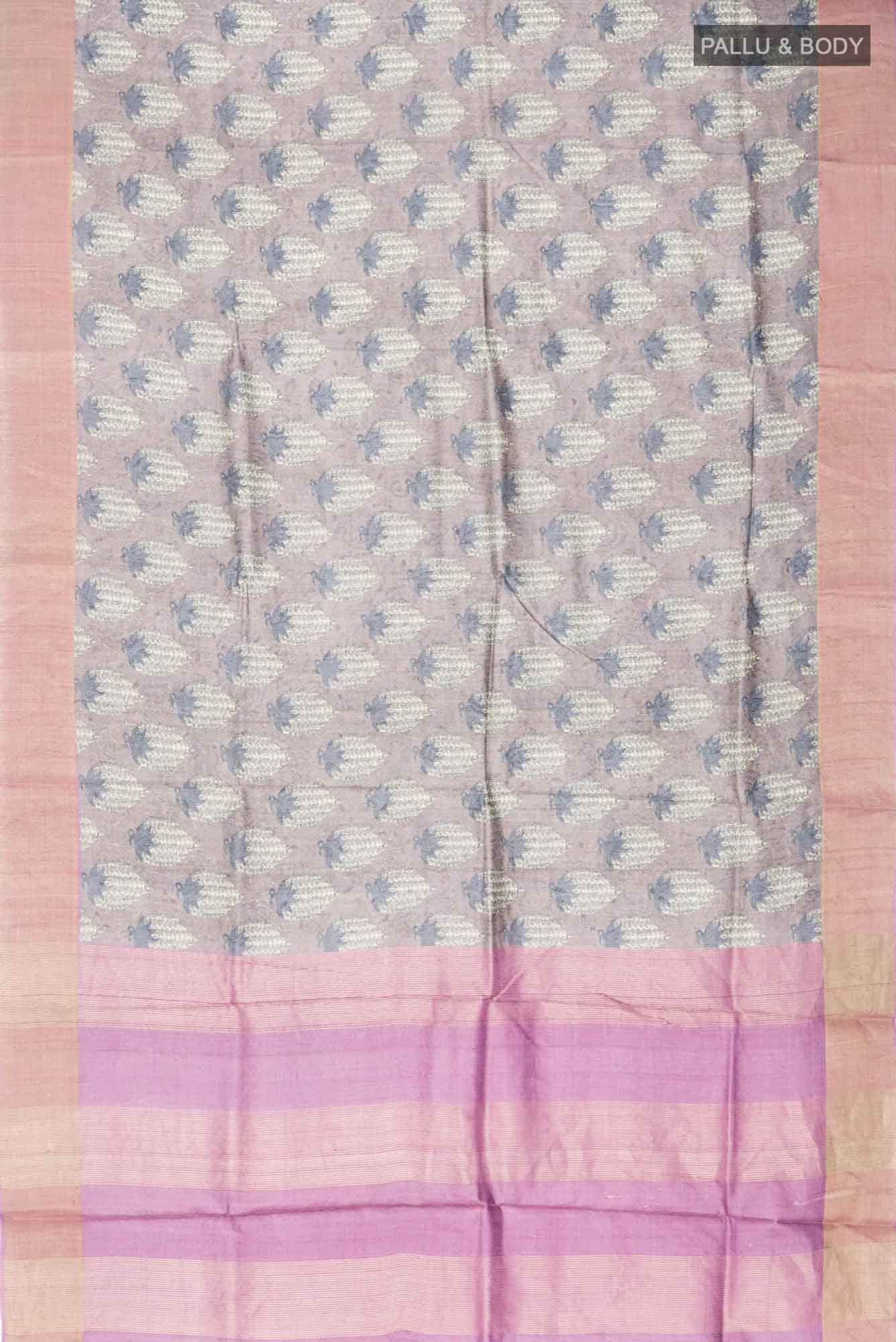 Grey Bhagalpuri Tussar Silk Saree - Image 4