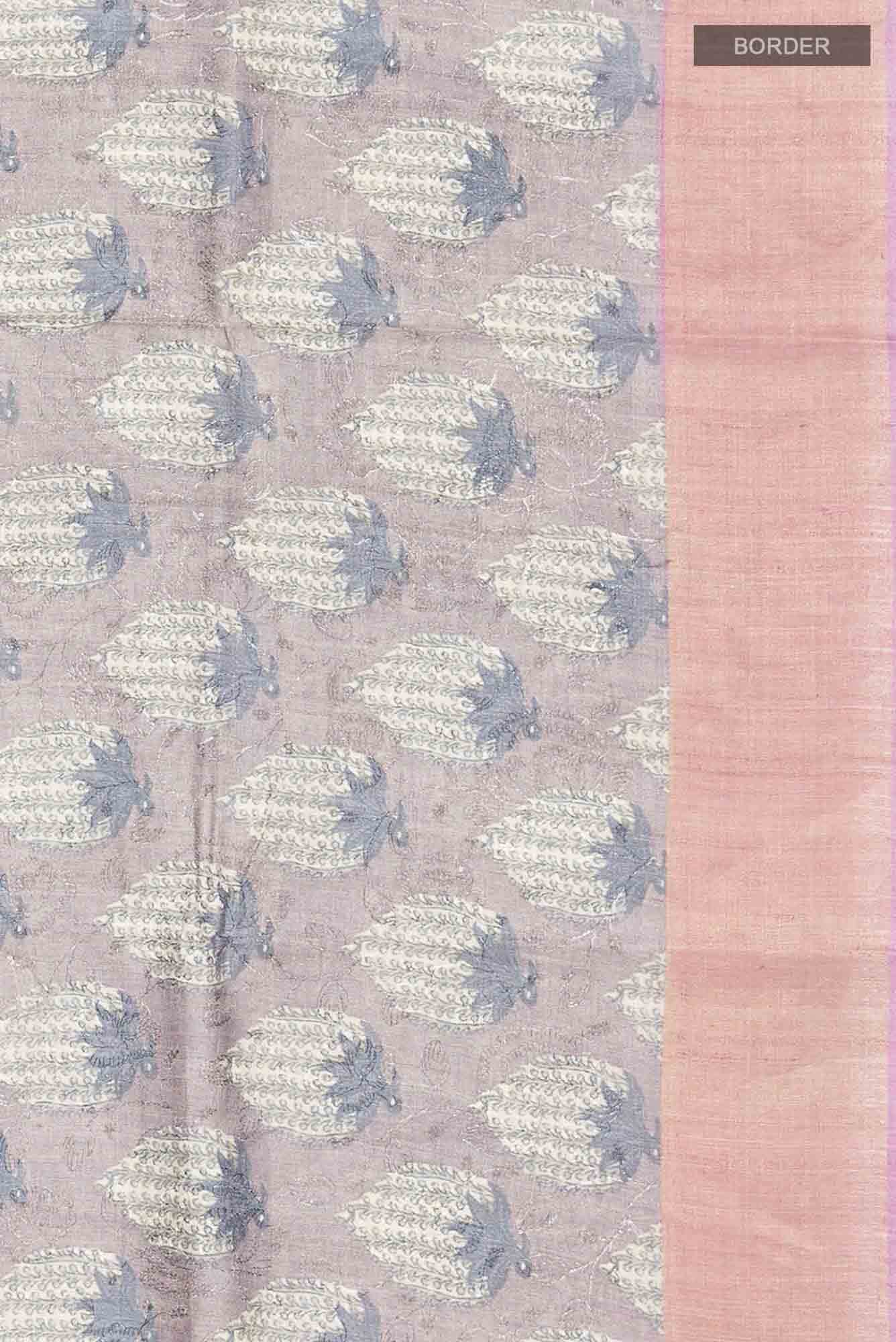 Grey Bhagalpuri Tussar Silk Saree - Image 5