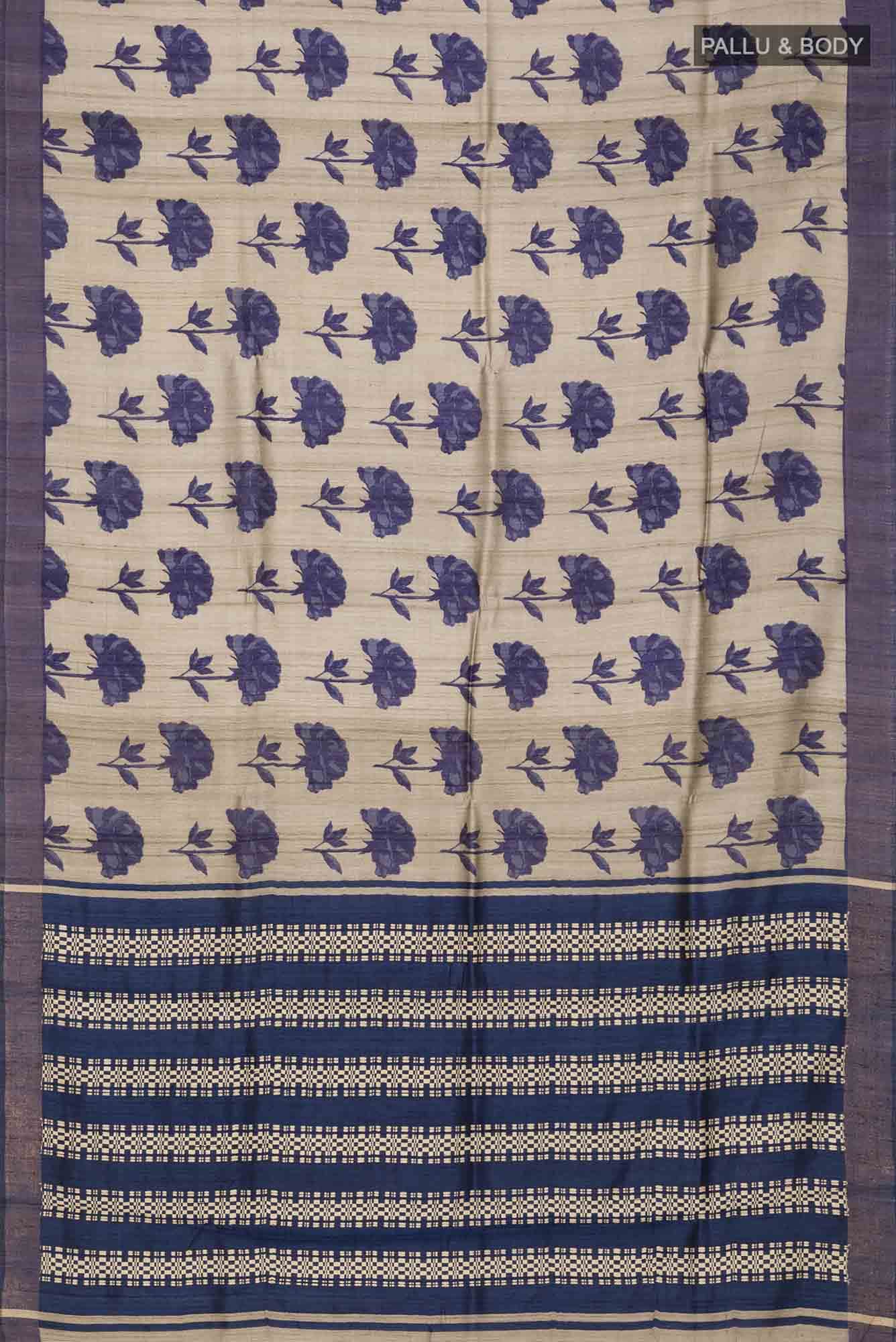 Grey Bhagalpuri Tussar Silk Saree - Image 3