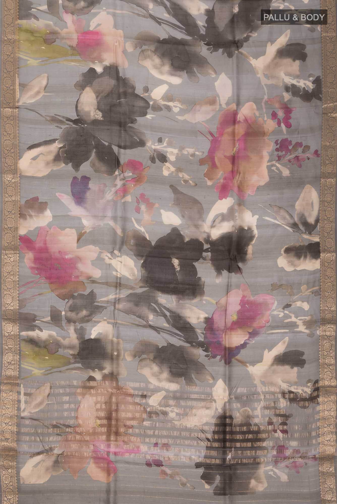 Grey Bhagalpuri Tussar Silk Saree - Image 3