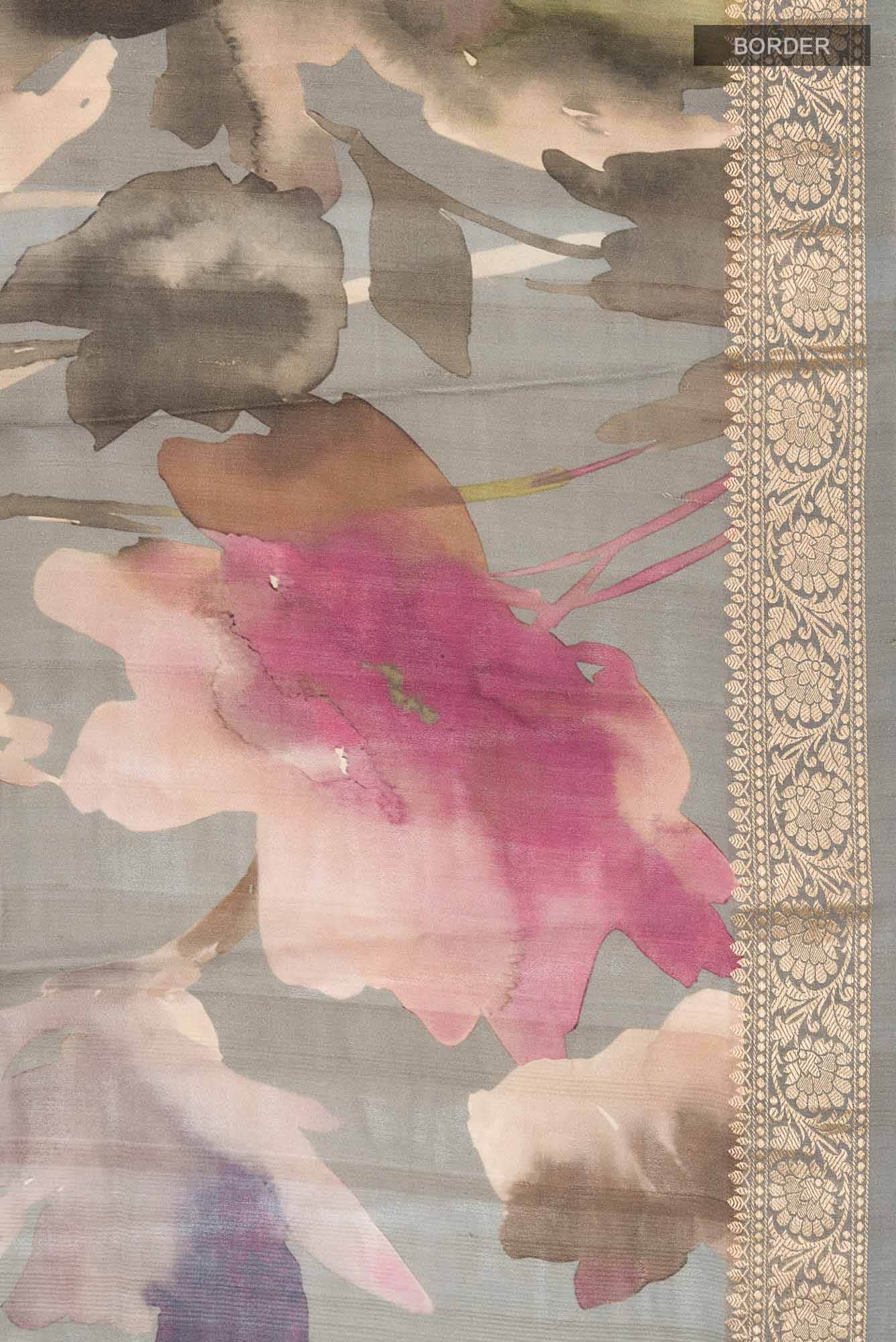 Grey Bhagalpuri Tussar Silk Saree - Image 4