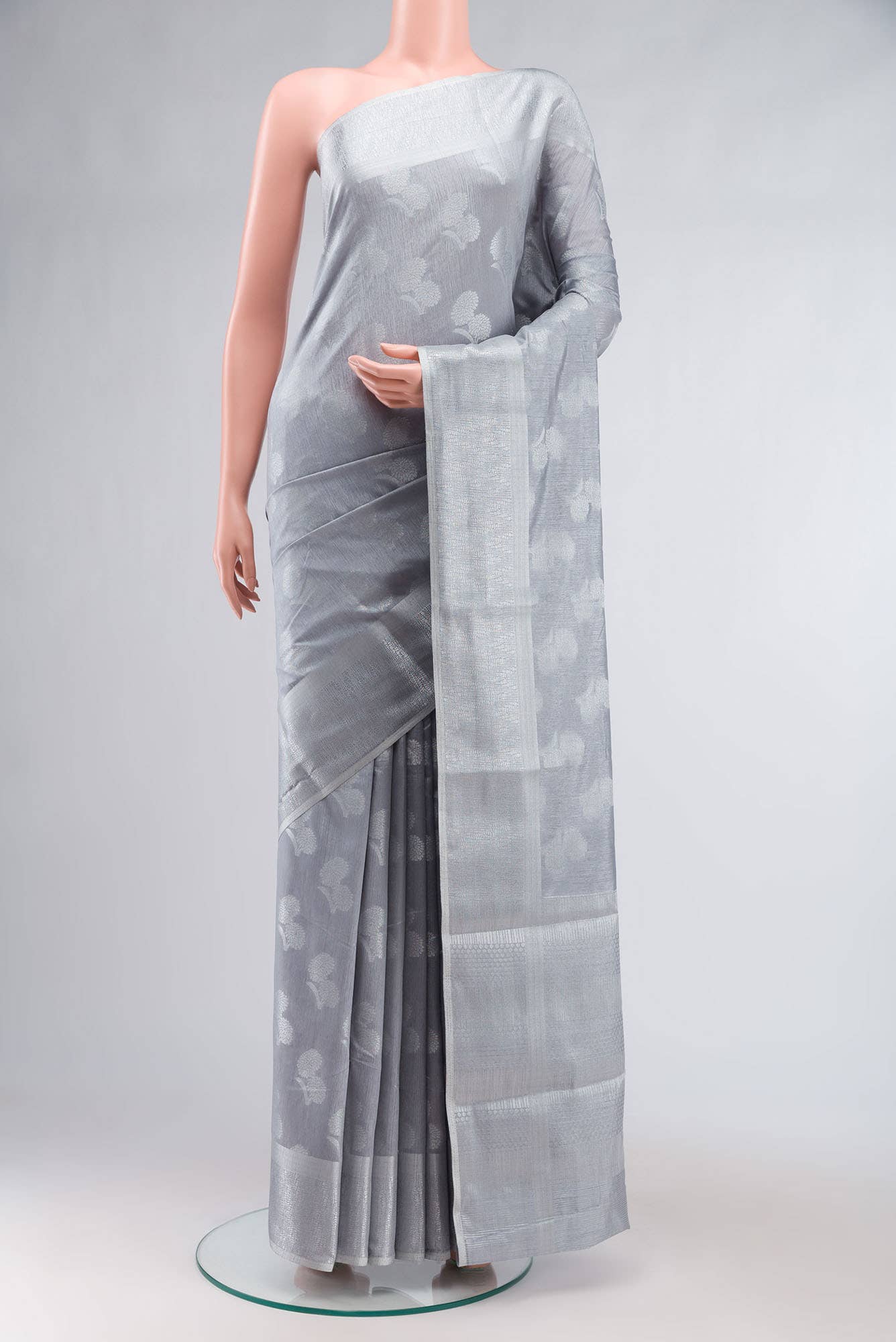 Grey Blended Art Silk Saree