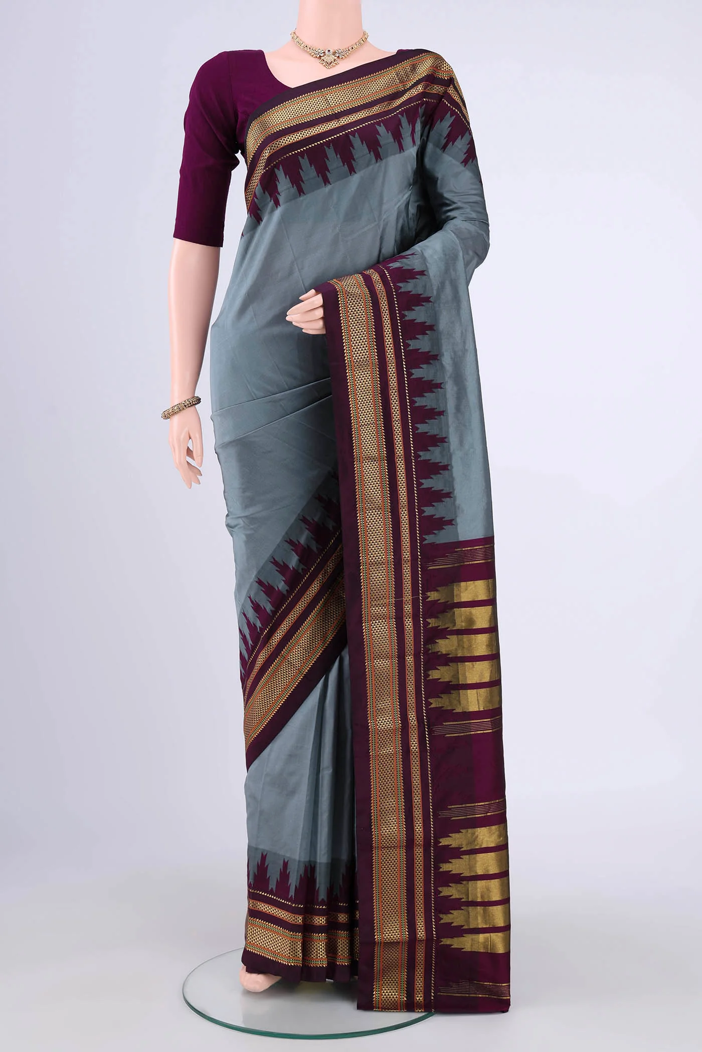 Grey Blended Bangalore Silk Saree