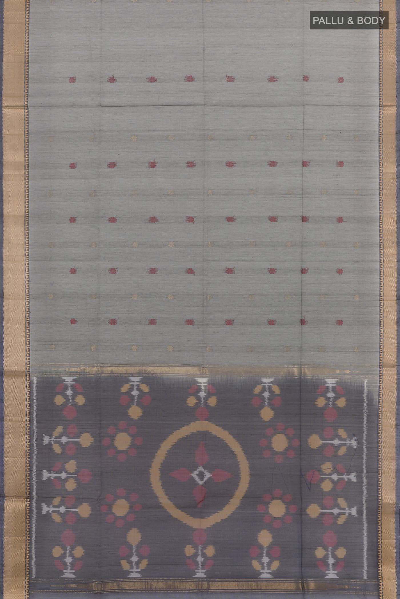 Grey Silk Cotton Saree - Image 3