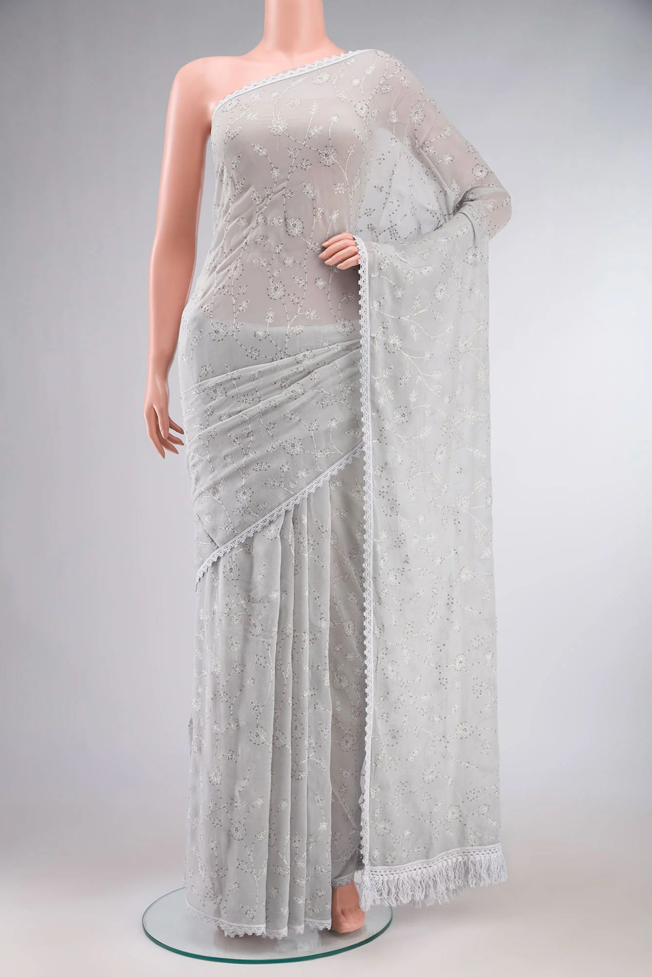 Grey Blended Chiffon Saree