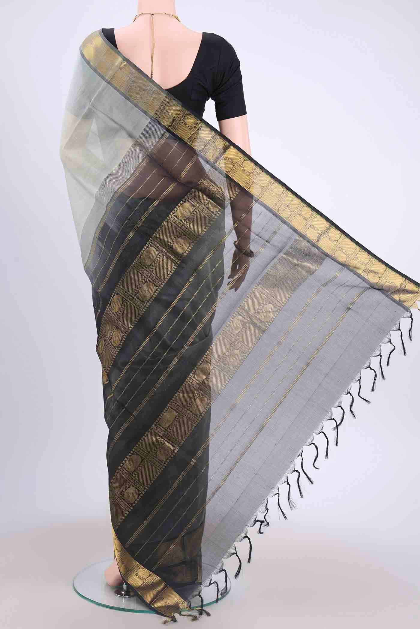 Grey Coimbatore Silk Cotton Saree - Image 3