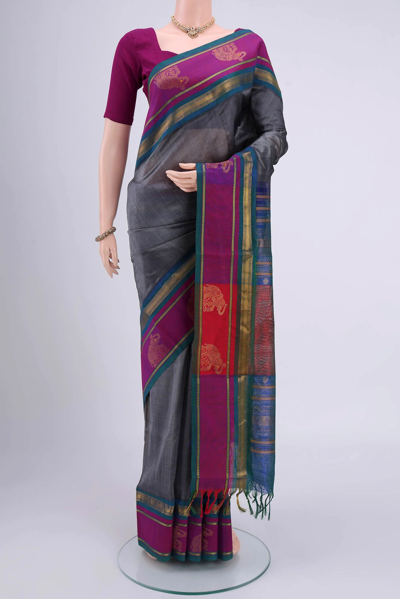 Grey Silk Cotton Saree