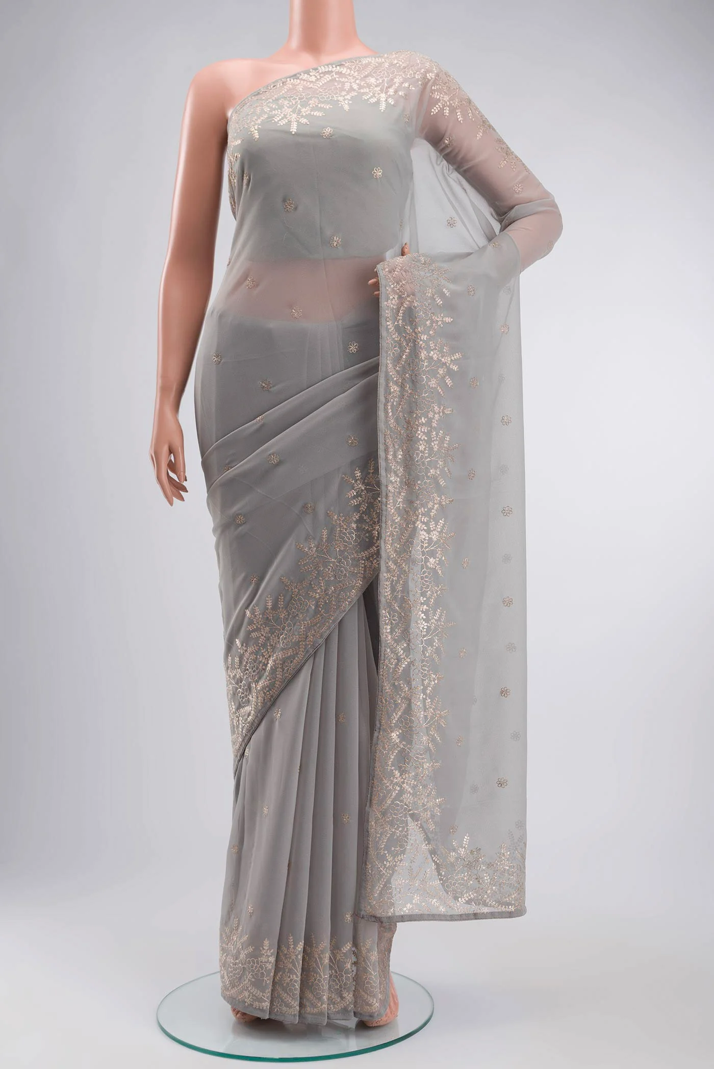 Grey Blended Georgette Saree