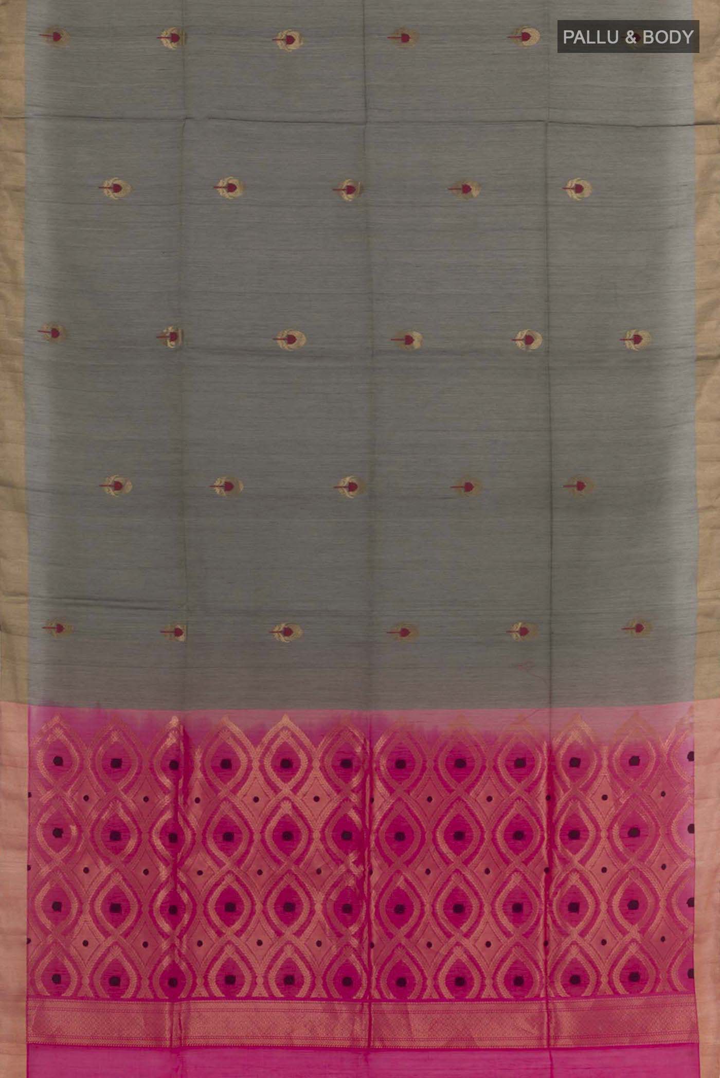 Grey Silk Cotton Saree - Image 3