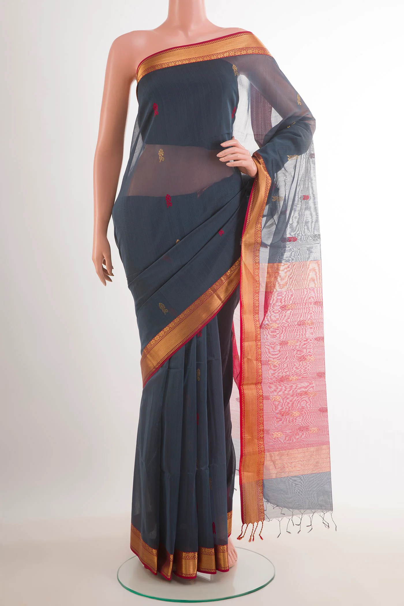 Blue Grey Maheshwari Silk Cotton Saree